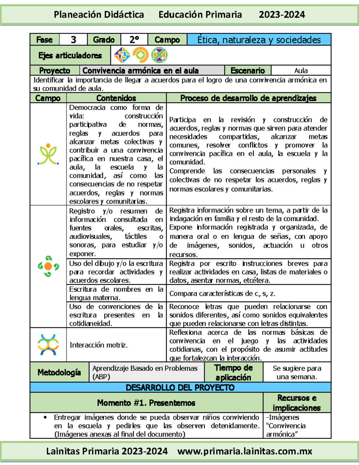2do Grado - Proyecto Convivencia Armónica en el Aula (2023-2024) - Studocu