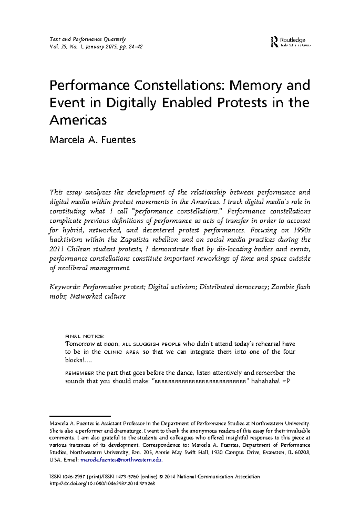 Performance Constellations: Memory, Events, & Digital Protests in the ...