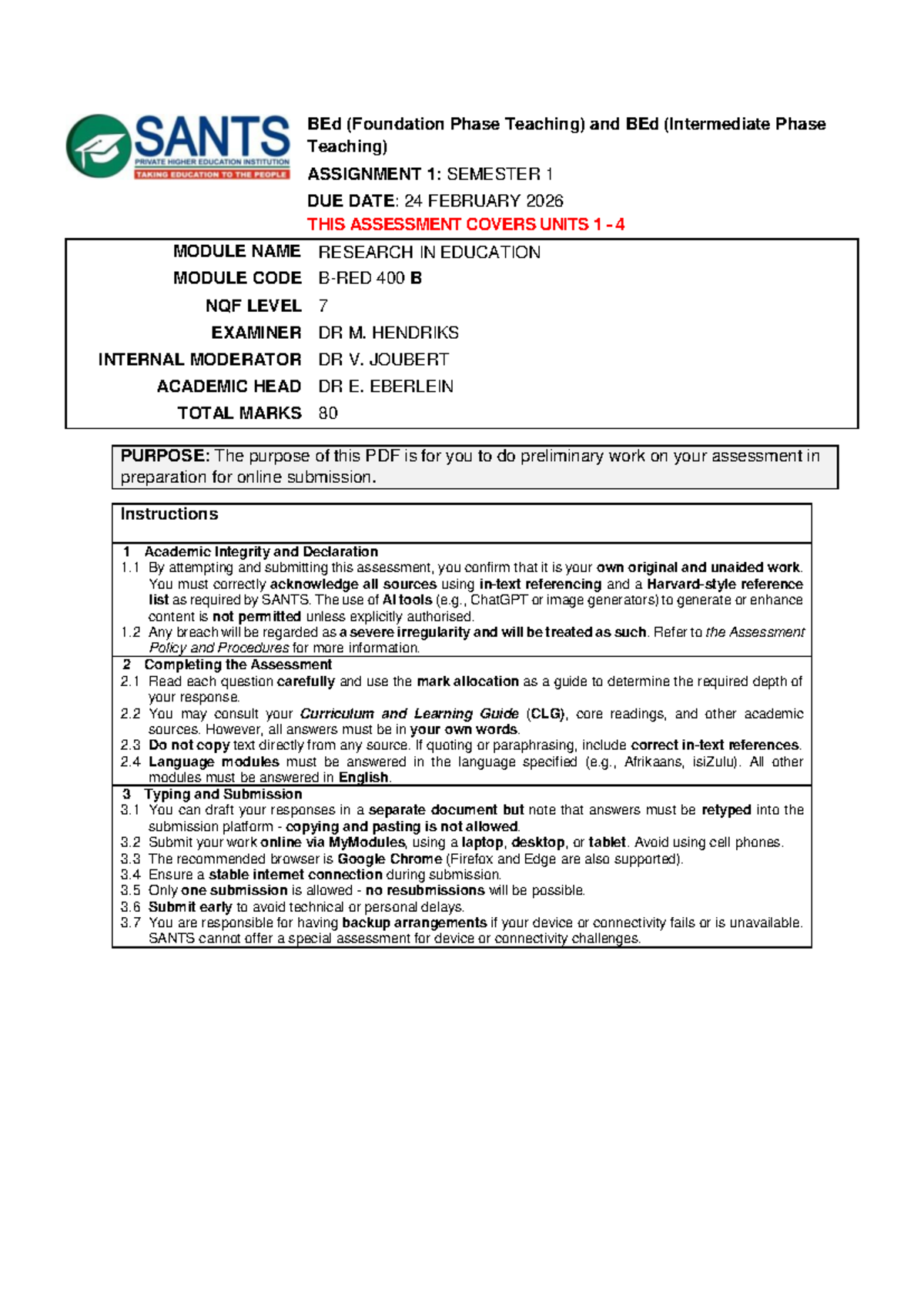 B-RED 400 B Assignment 1: Research Proposal Preparation Guide - Studocu