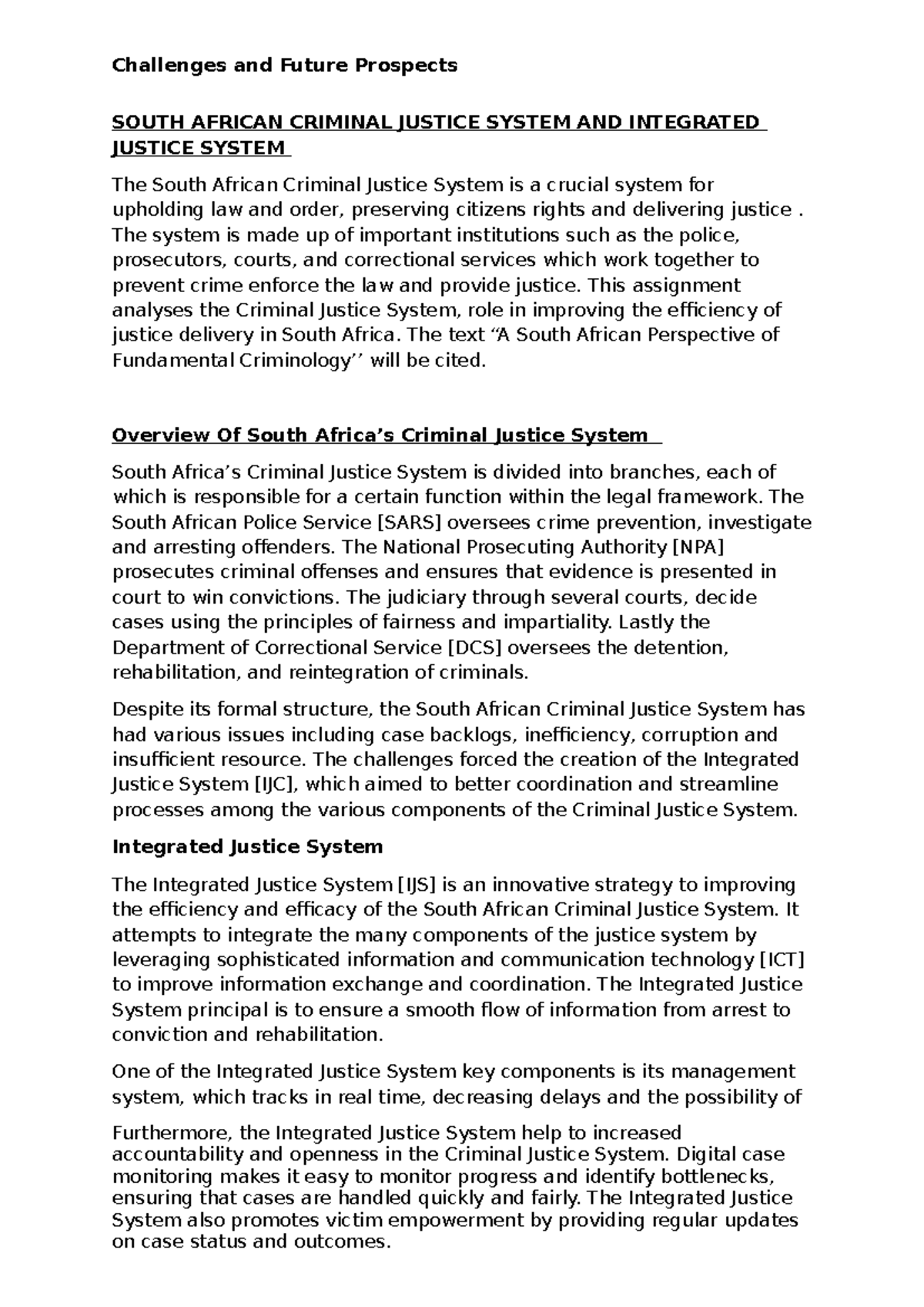 South African Criminal Justice System & Integrated Justice System ...