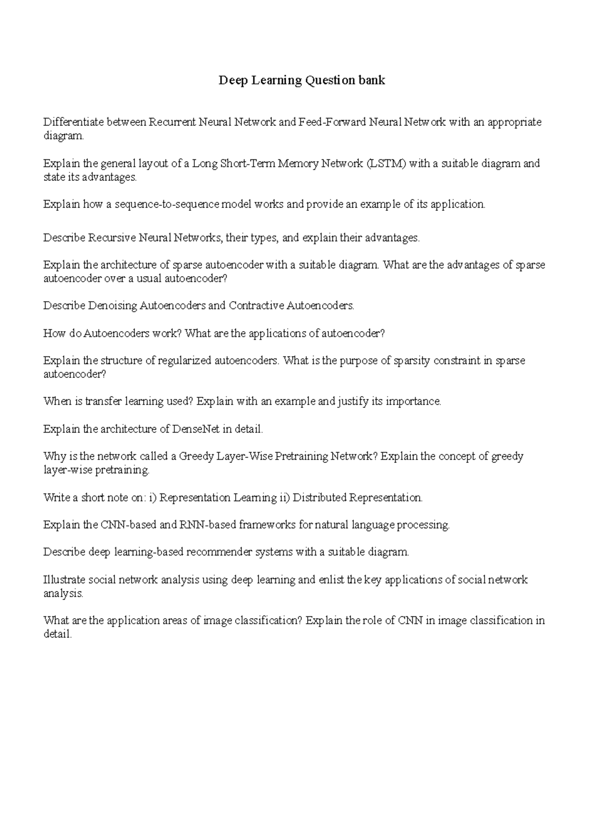 Deep Learning Question Bank: RNN, LSTM, Autoencoders & CNNs - Studocu