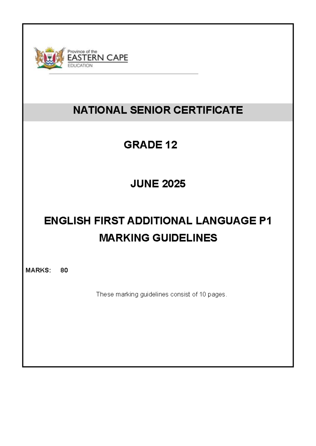 Moderated English First Additional Language P1 Marking Guidelines (MG ...