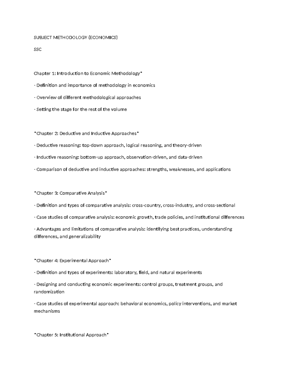 ECON 101: Lecture Notes on Economic Methodology - Chapter 1 Overview ...