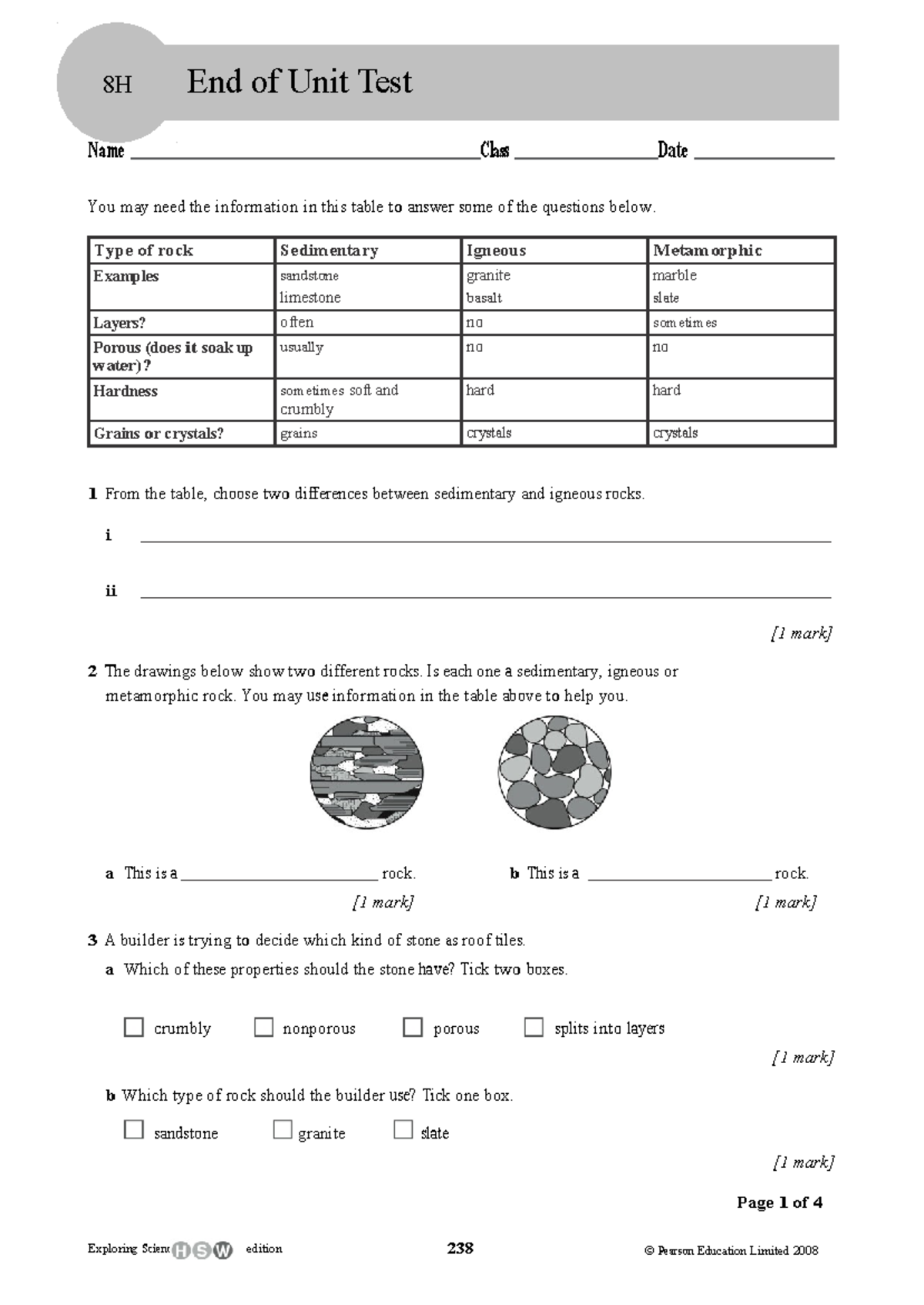 8H - rocks - T ype of rock Sedimentar y Igneous Metamorphic Examples ...