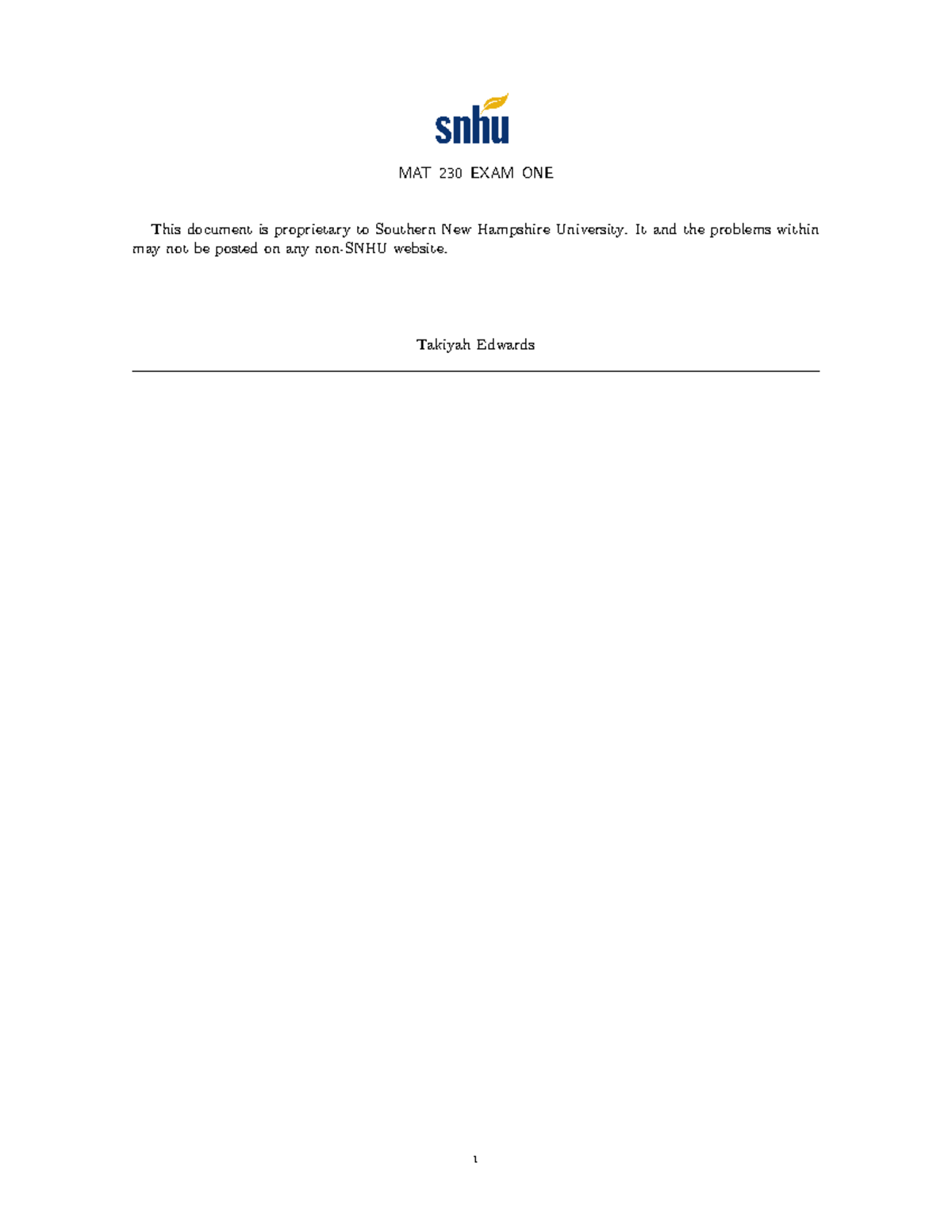 MAT 230 Module 4 Exam One - Solutions and Mathematical Proofs - Studocu