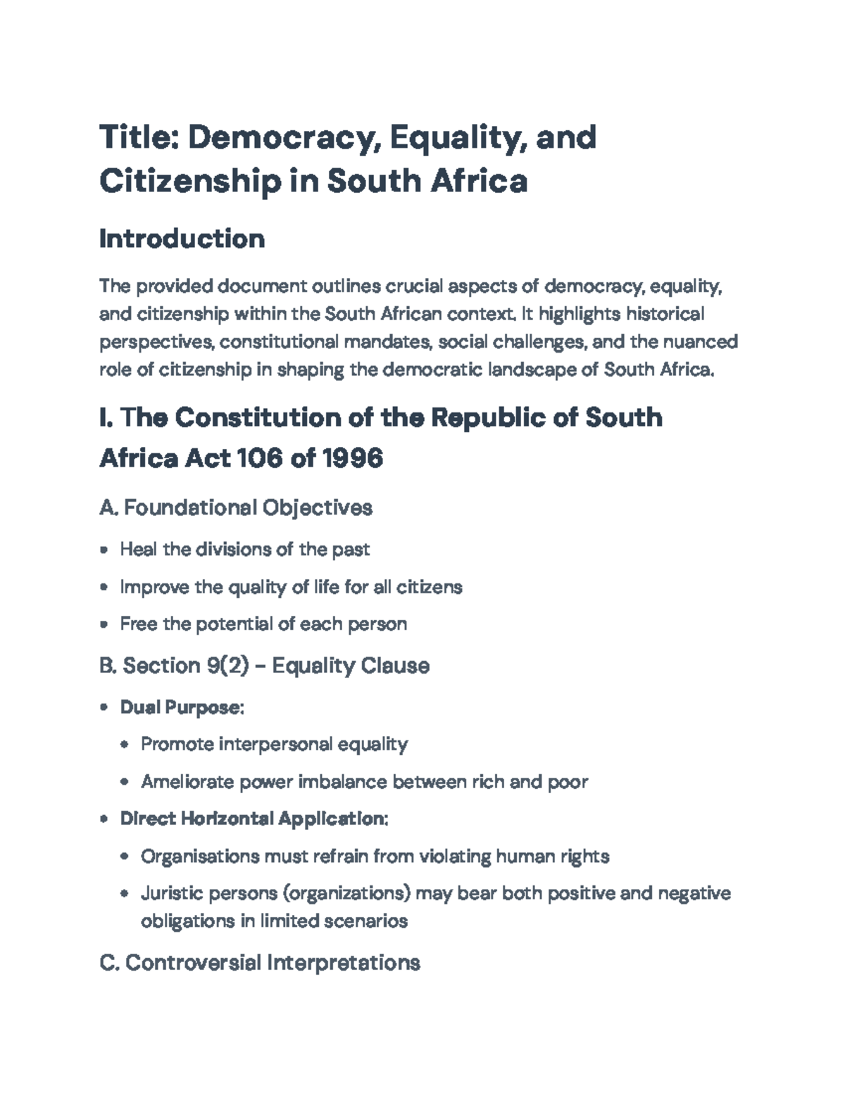 Democracy, Equality, and Citizenship in South Africa: Key Insights ...