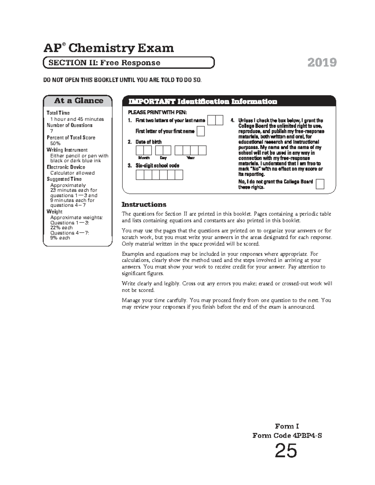 2019 AP Chemistry Exam Practice: Free Response Questions - Studocu