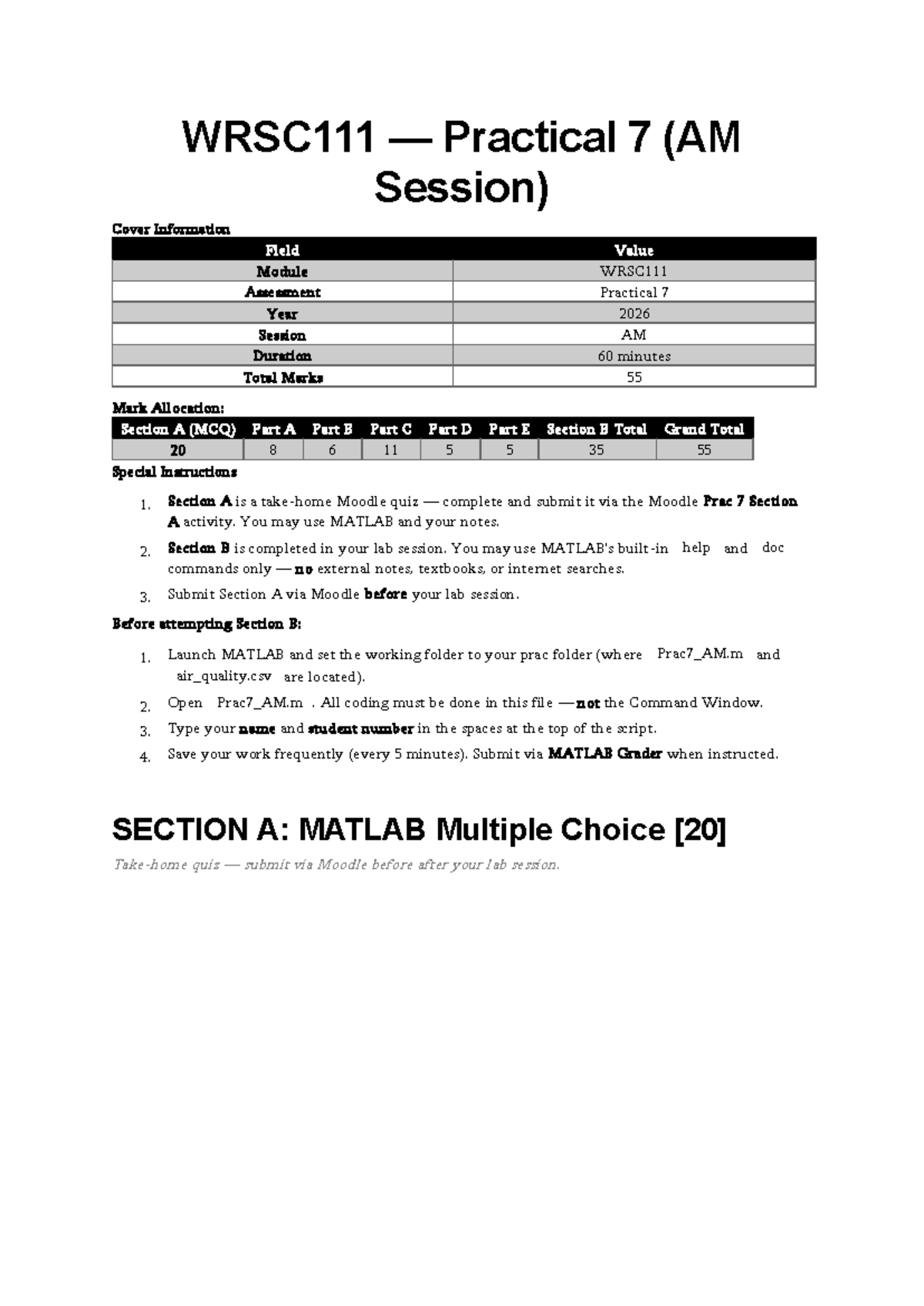 Practical 7 (AM Session) MATLAB Assessment Guide 2026 - Studocu
