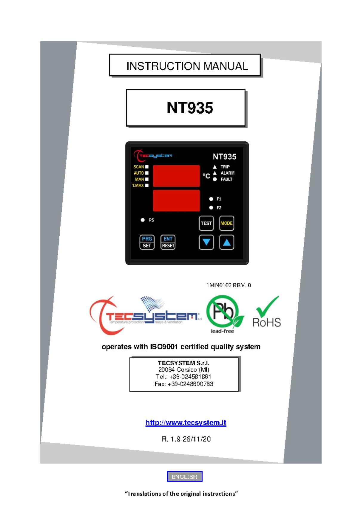 NT935 Operating Manual: Control Unit Instructions and Safety Guidelines ...