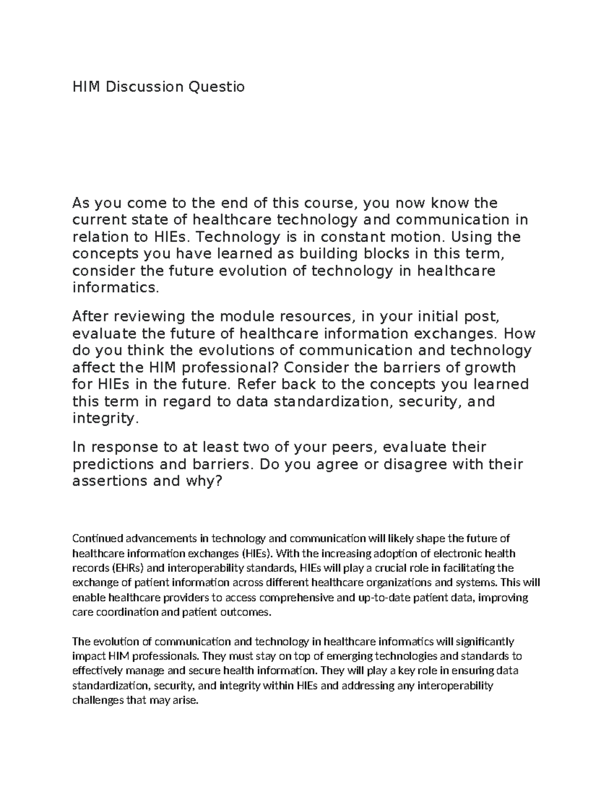 HIM Discussion Post: Future of HIEs and Technology Evolution Insights ...