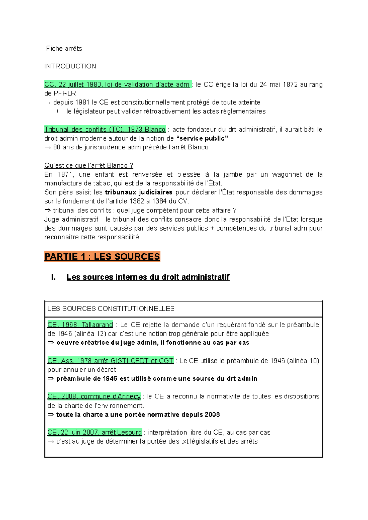 Arrêts et Sources du Droit Administratif - Fiche de Révision - Studocu