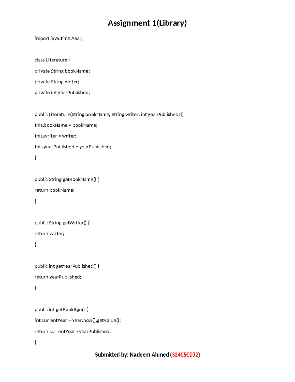 Nadeem-Library - java game - import java.time; class Literature ...