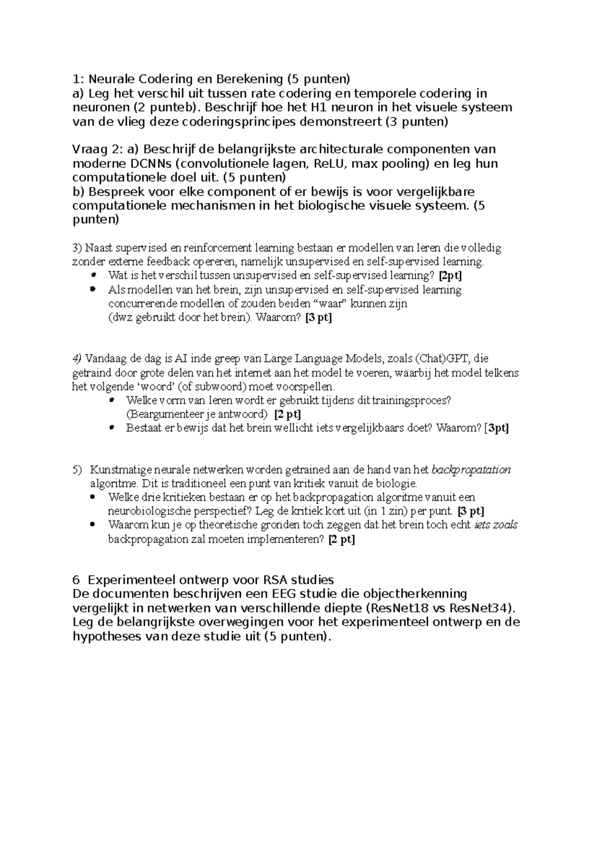 Oefententamen Neurale Codering & AI (Cursuscode: NP123) met Antwoorden ...