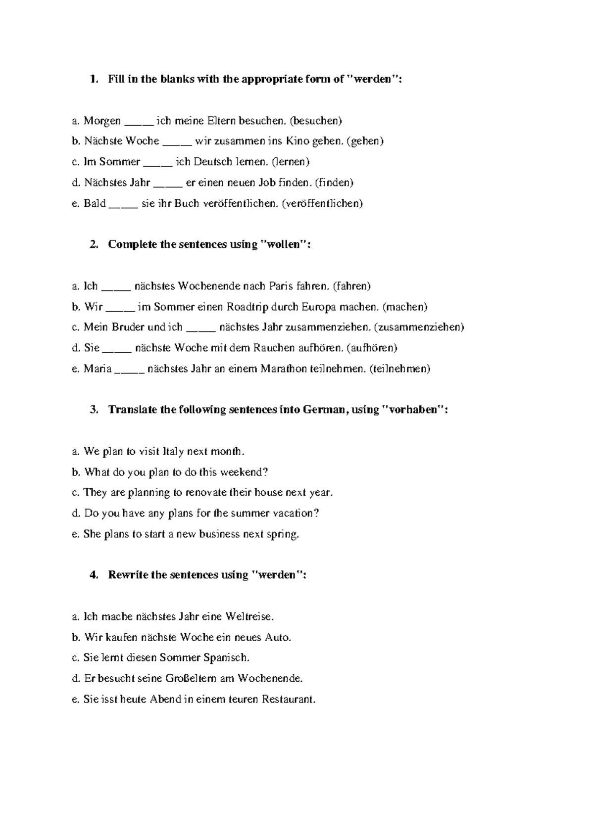 Präteritum Exercises for Irregular Verbs A2/B1: Fill in & Transform ...