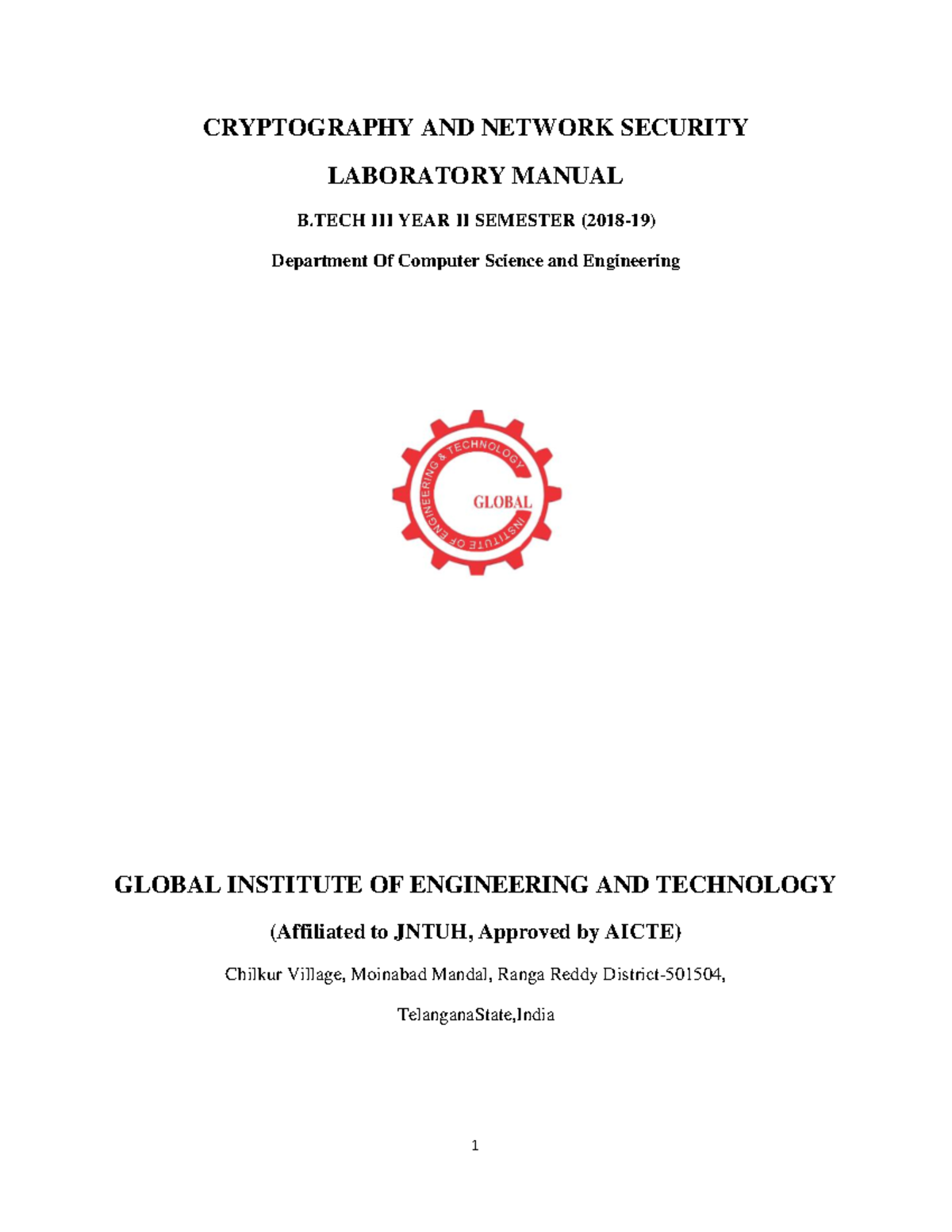 CNS Lab Manual: Cryptography & Network Security CS604PC B.Tech II Sem ...