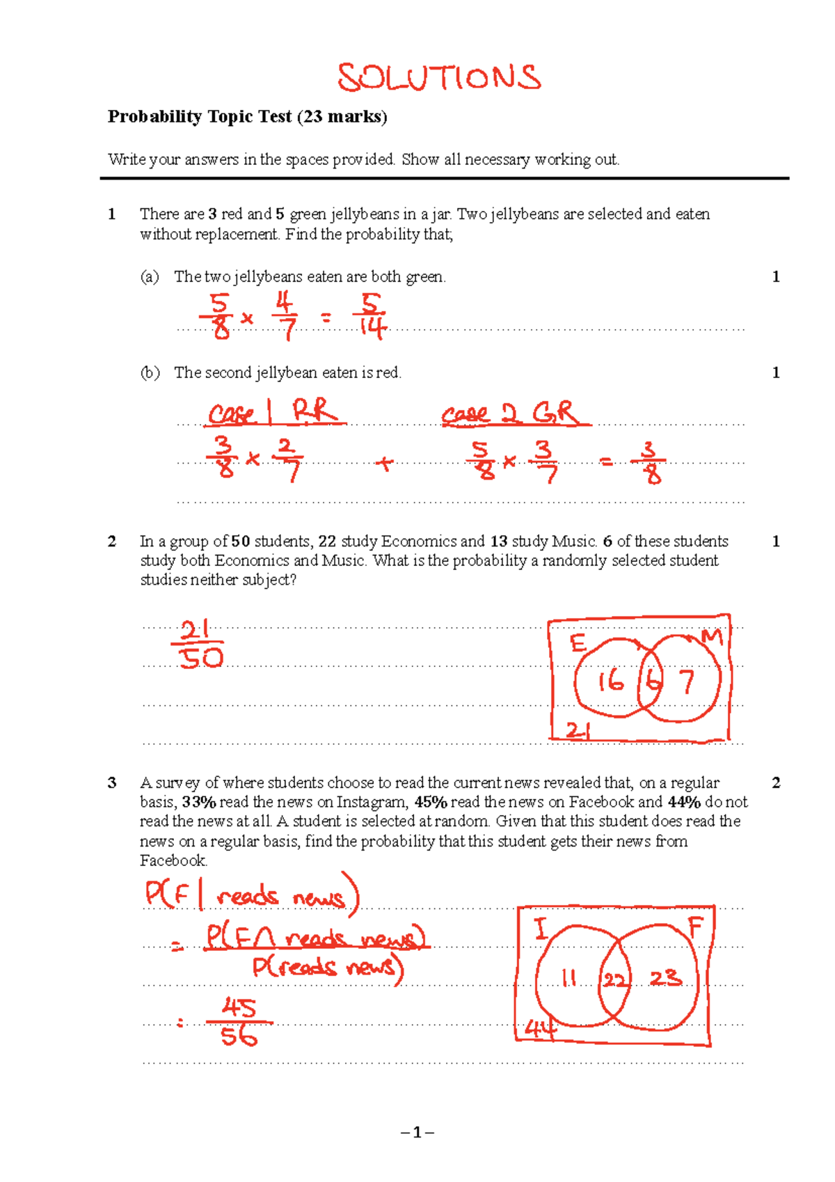 11 ma probability topictest soln - 1 – Probability Topic Test ( 23 ...