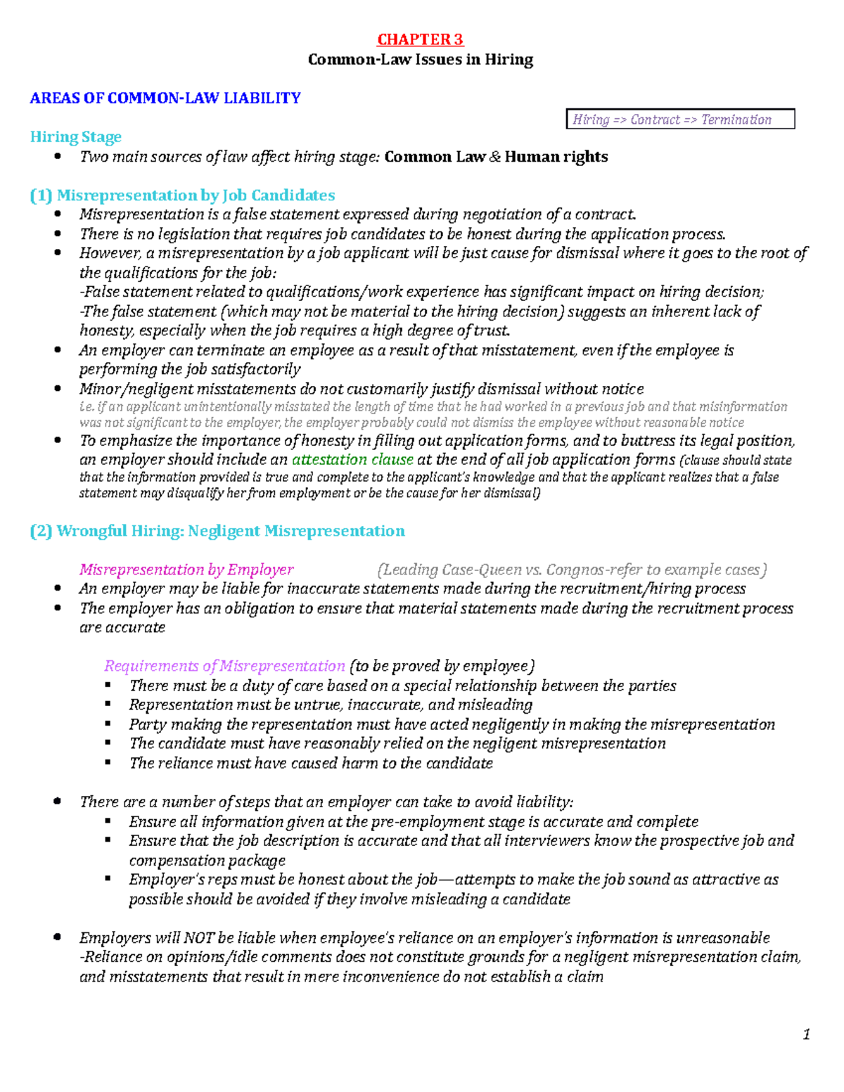Employment and Labour Law - Summary - CH 3: Hiring Issues and ...