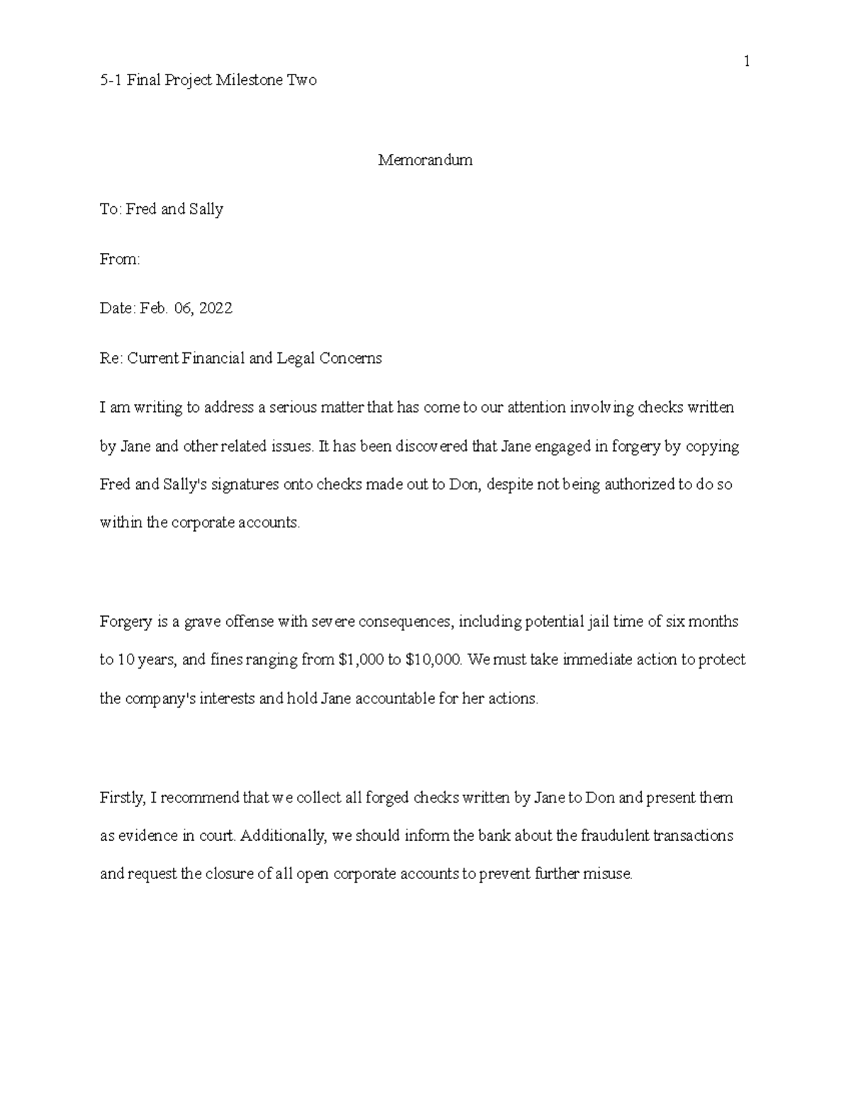 BUS 307 5-1 Final Project Milestone 2: Addressing Forgery Issues - Studocu