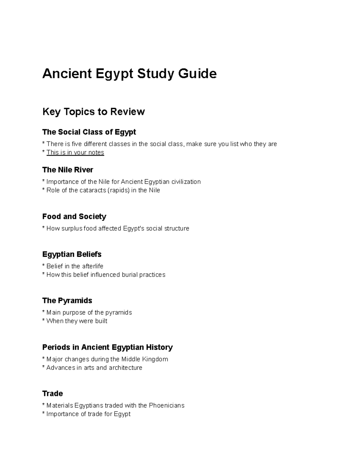 Study+Guide+Ancient+Egypt+&+Kush - Ancient Egypt Study Guide Key Topics ...