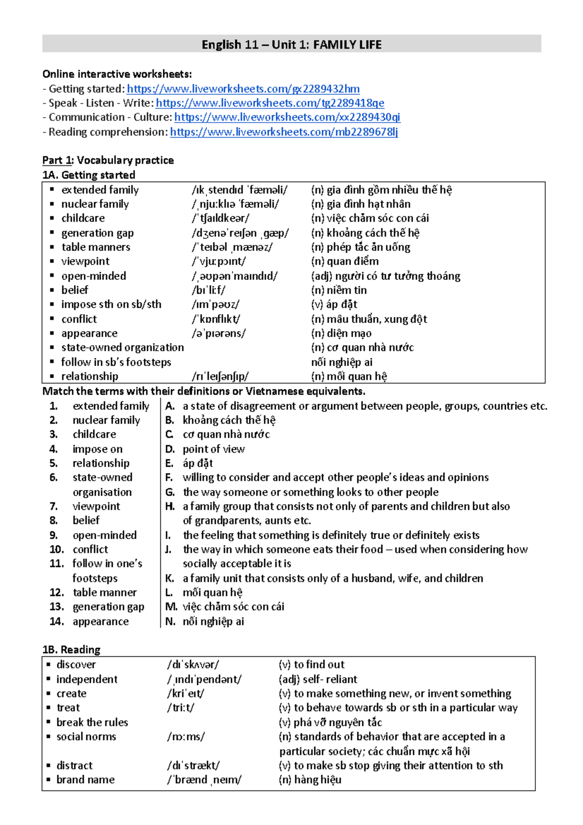 English 11 Vocabulary: Units 1-5 Overview and Practice - Studocu