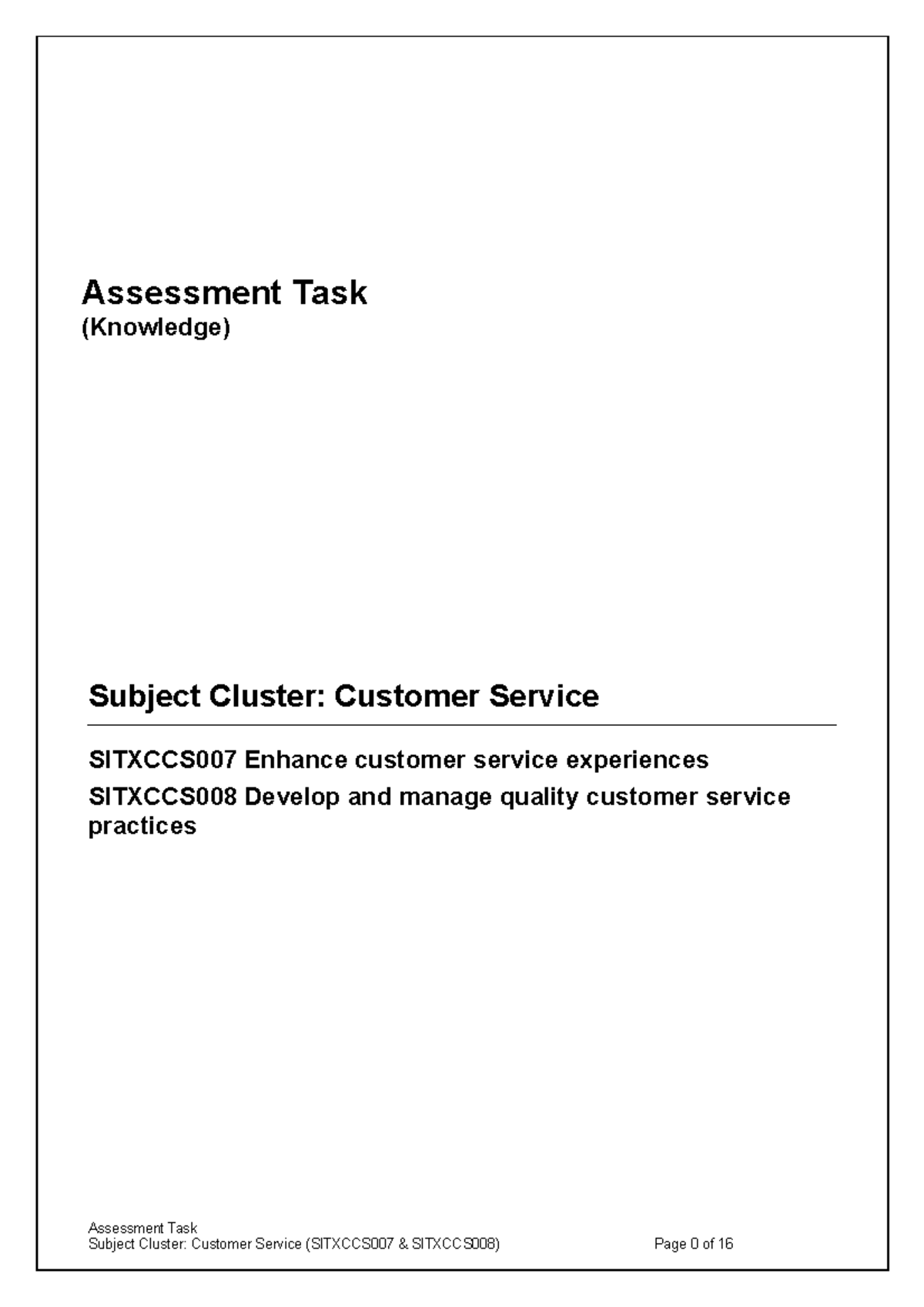 SITXCCS007 & SITXCCS008 Assignment 1: Short Answer Responses Guide ...