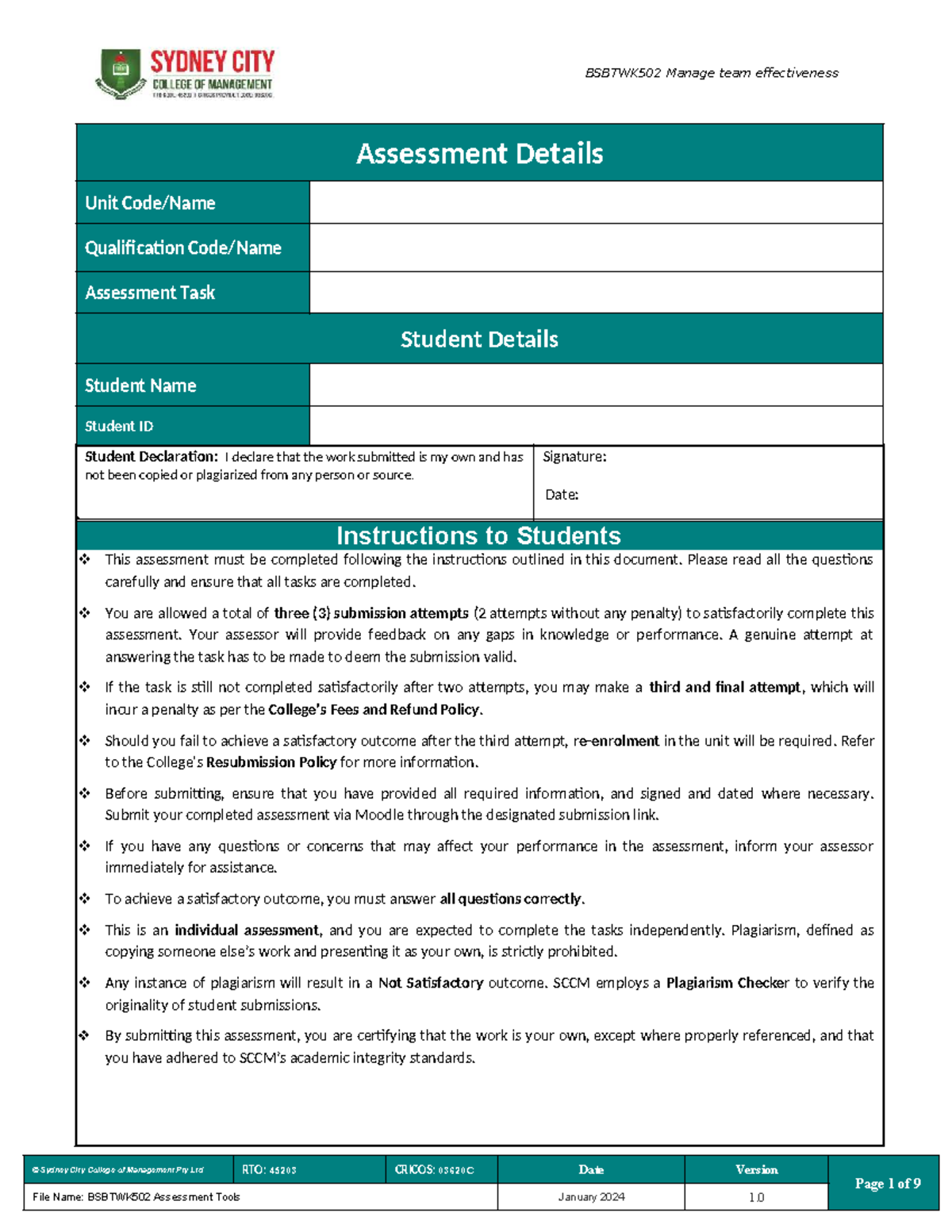 BSBTWK502 Manage Team Effectiveness Assessment Task 1 Guide - Studocu