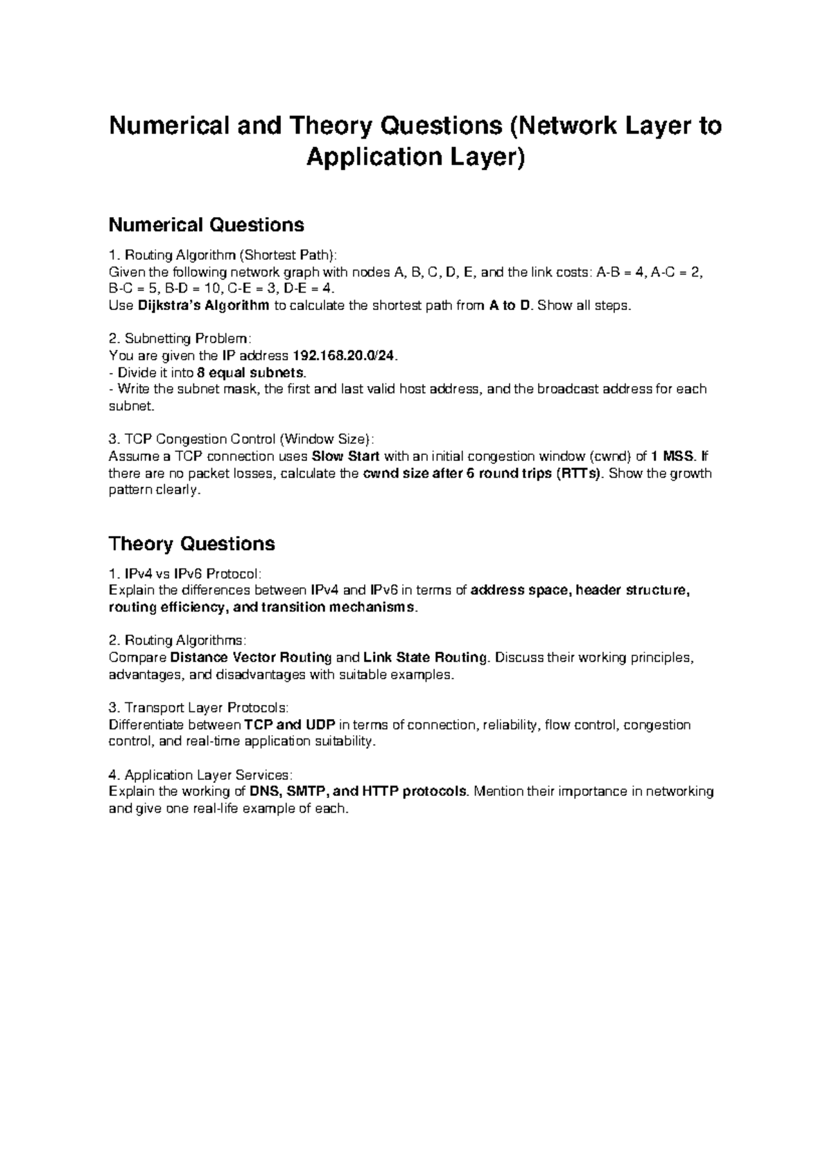 Network Layer to Application Layer Questions (CS101) - Studocu