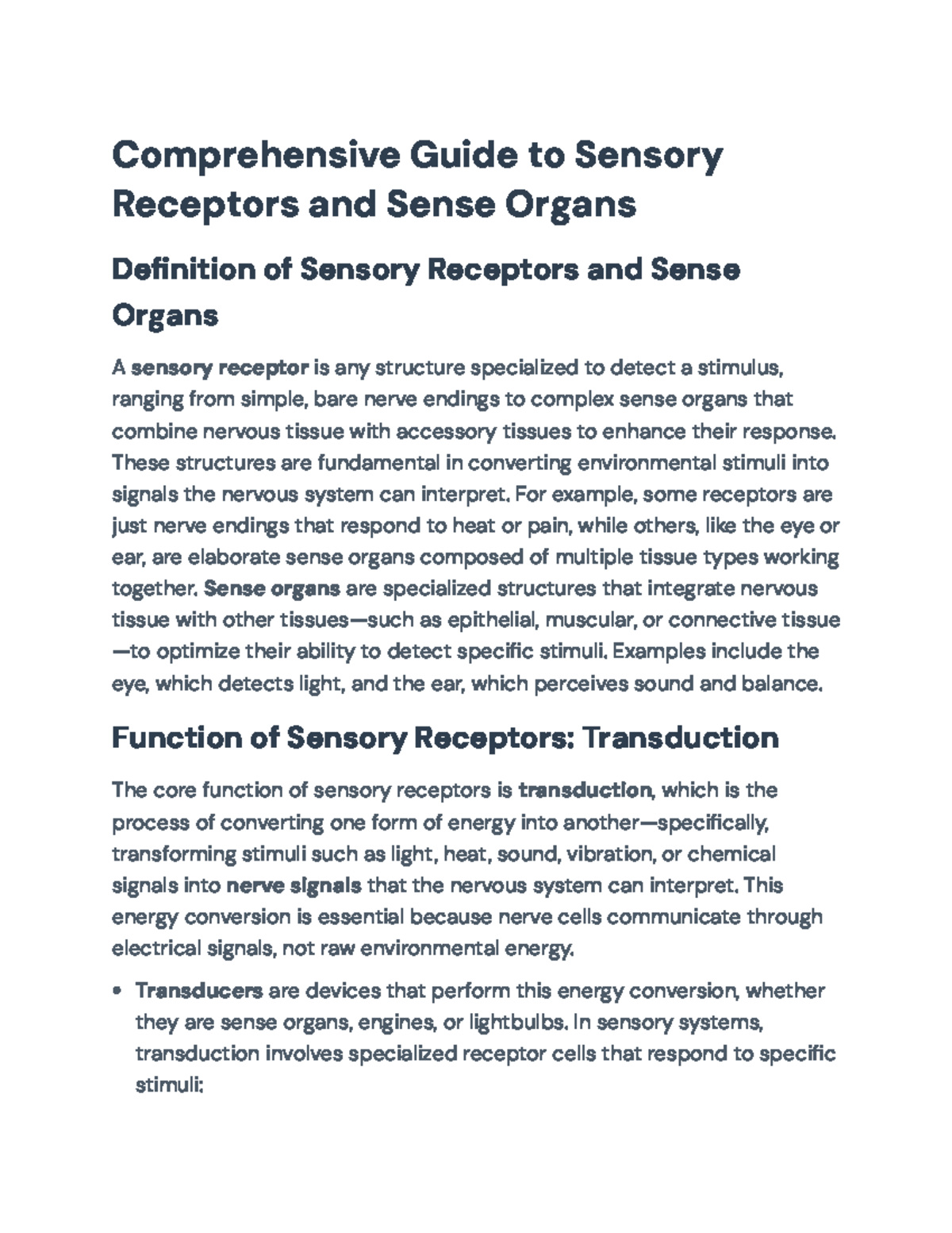 Comprehensive Overview of Sensory Receptors and Processing (BIO101 ...