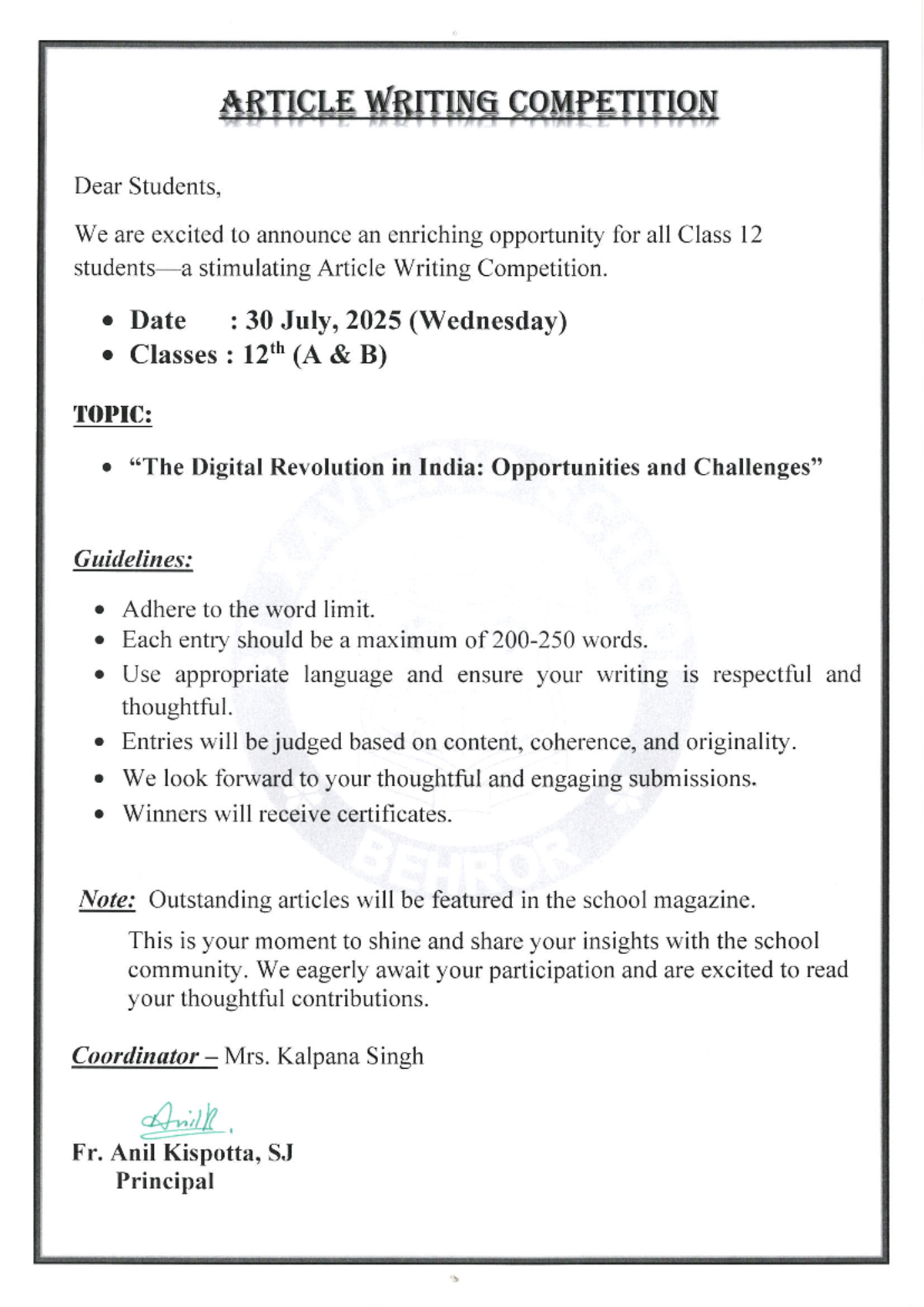 Class 12 Article Writing Competition: Digital Revolution in India - Studocu