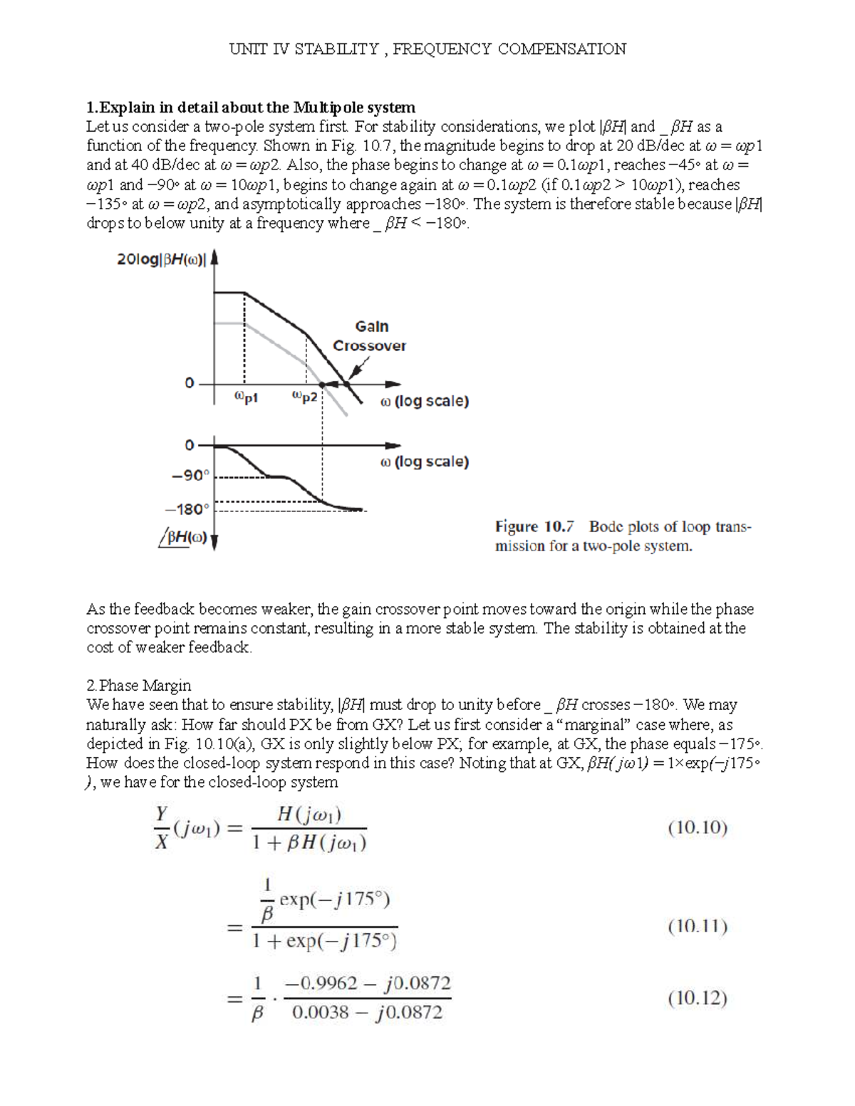 UNIT IV Stability & Frequency Compensation - CEC334 Notes - Studocu