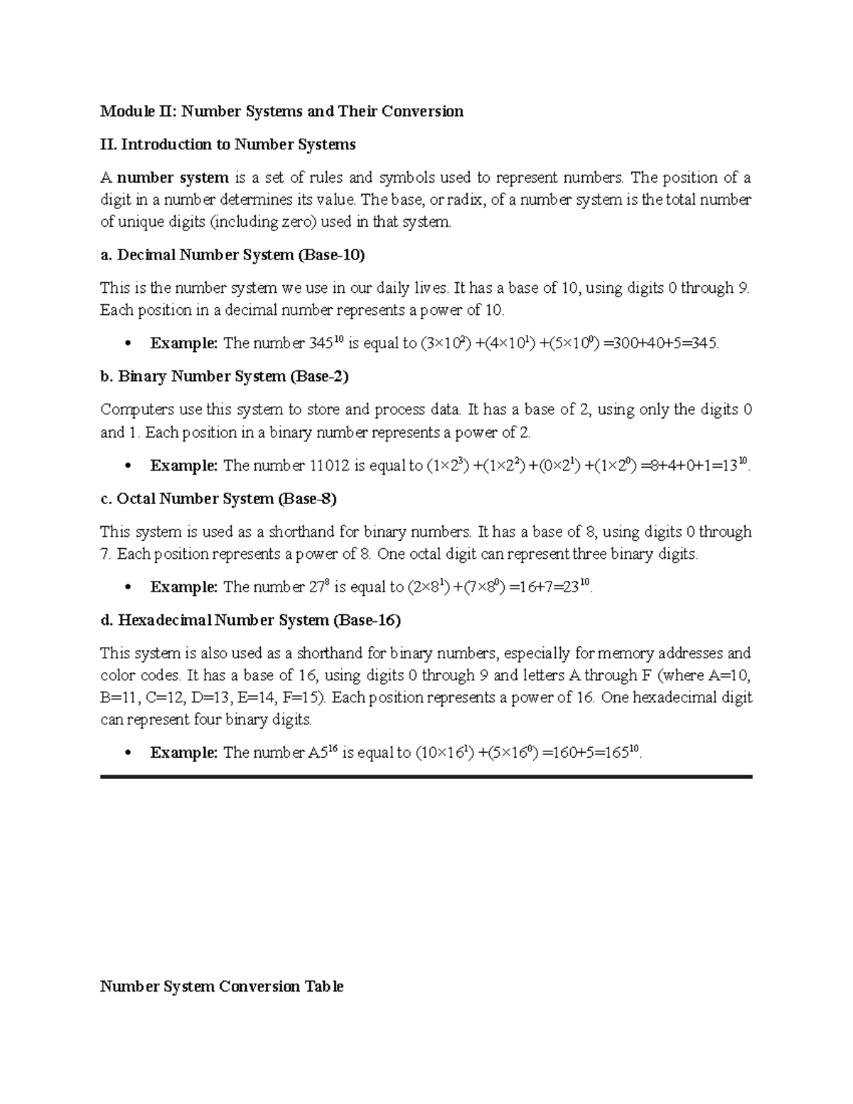 Module II: Number Systems & Conversions - Detailed Overview - Studocu