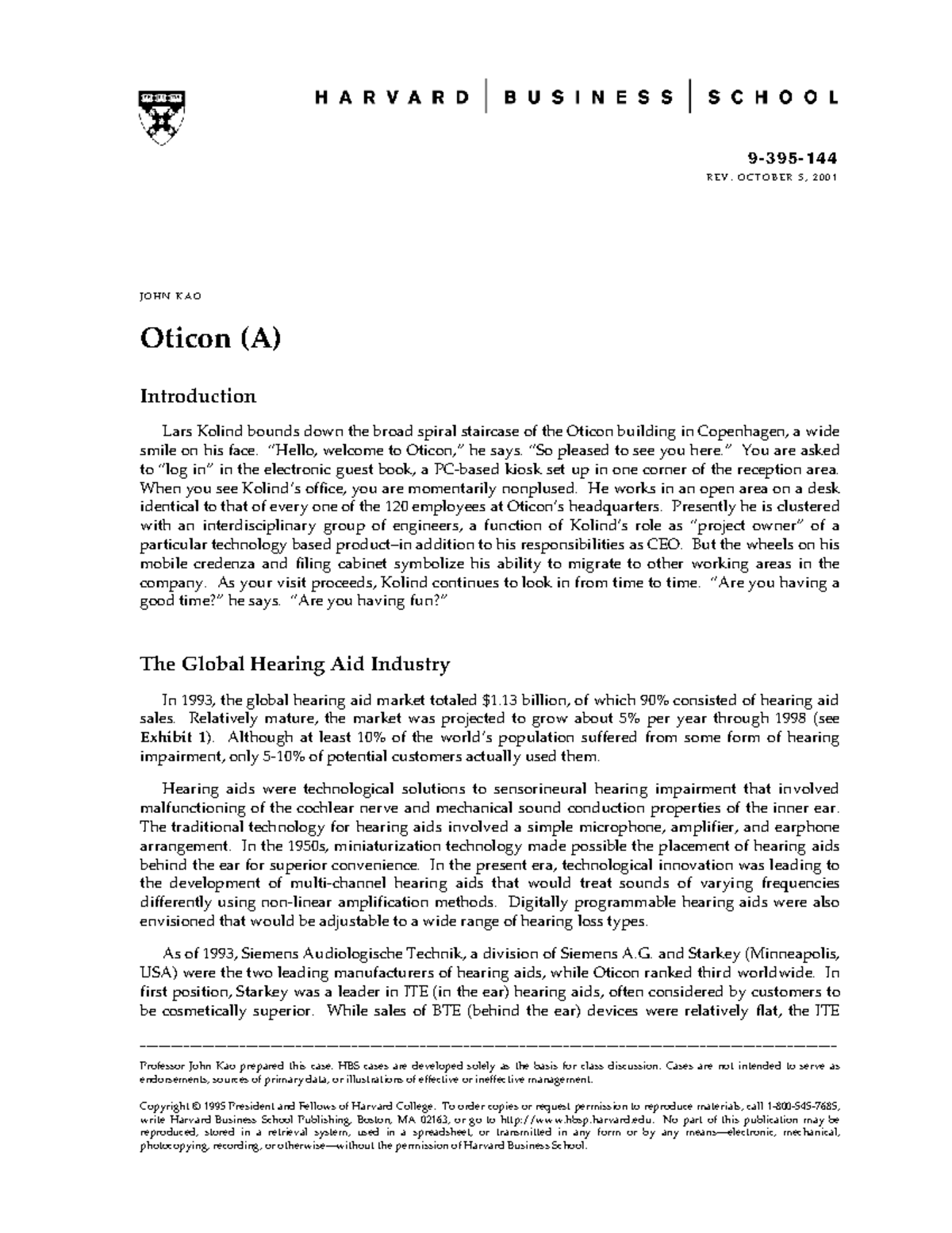 Oticon (A) Case Study: Transforming Organizational Culture and ...