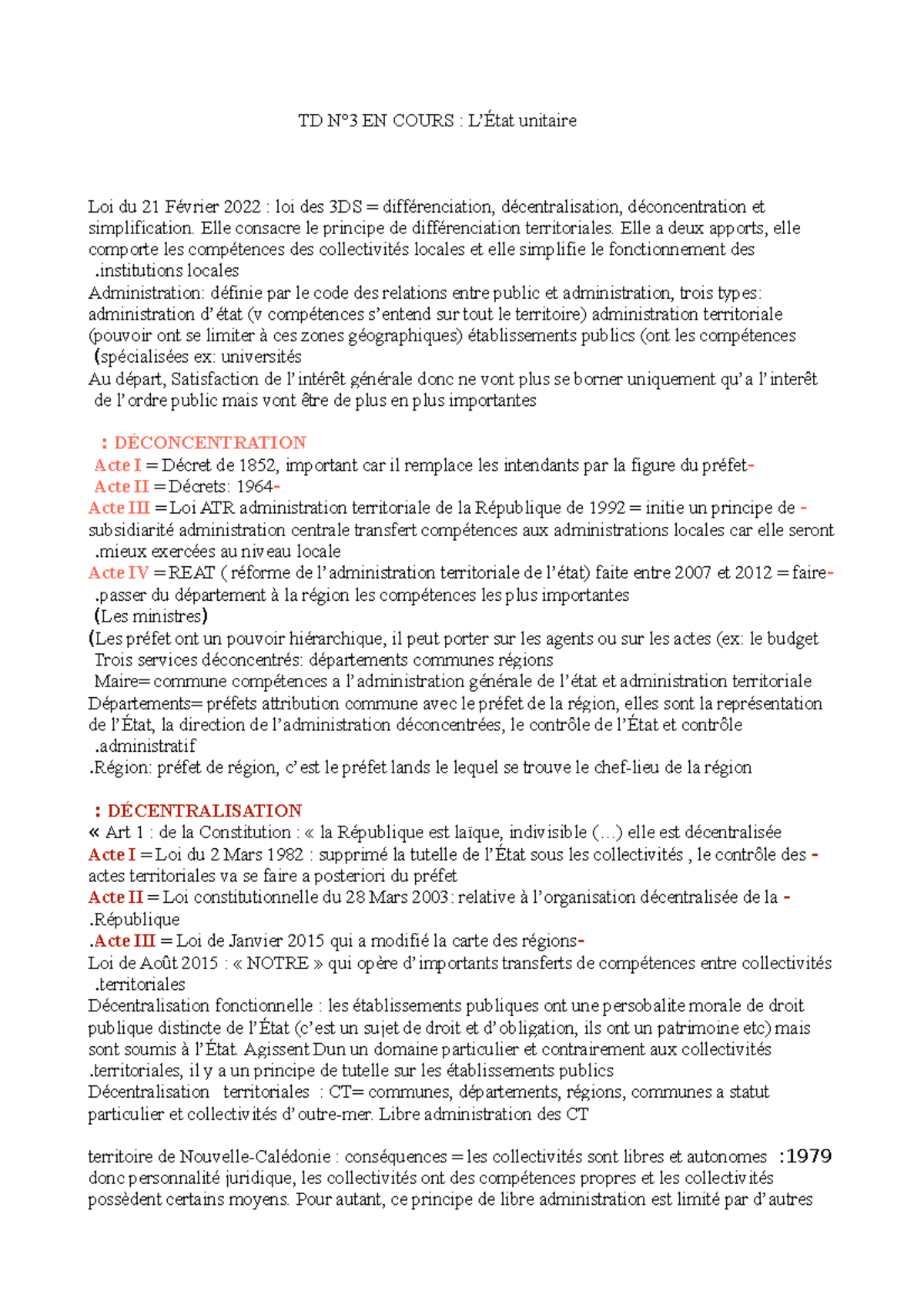 TD N°3 - L'État Unitaire et ses Développements en France - Studocu