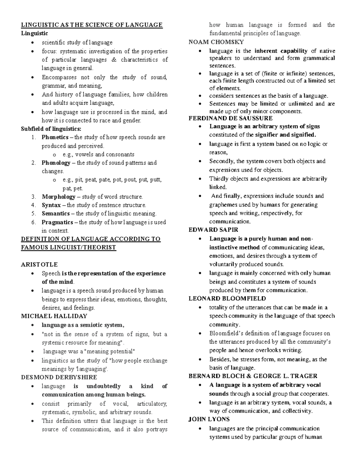 LING1 Midterm Reviewer: Key Concepts in Linguistics and Language - Studocu