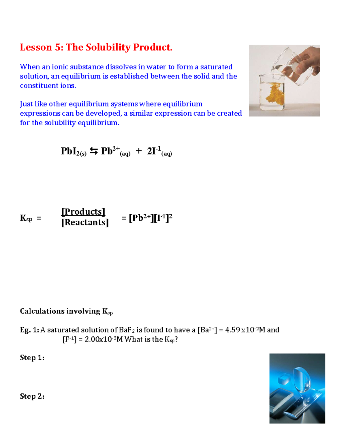 3-5 Notes - [Products] [Reactants] Lesson 5: The Solubility Product ...