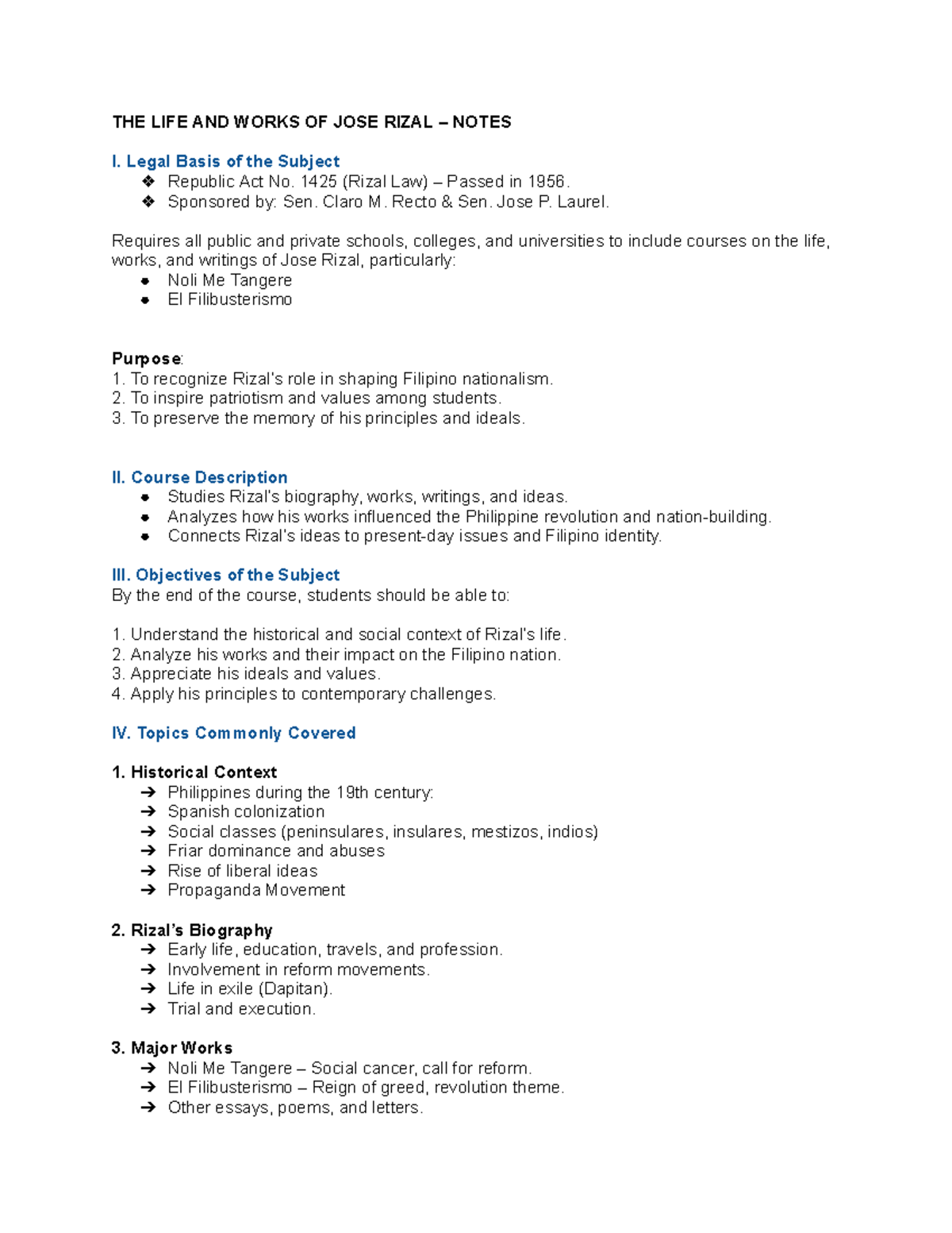 RIZAL 101: Life and Works of Jose Rizal - Study Notes - Studocu