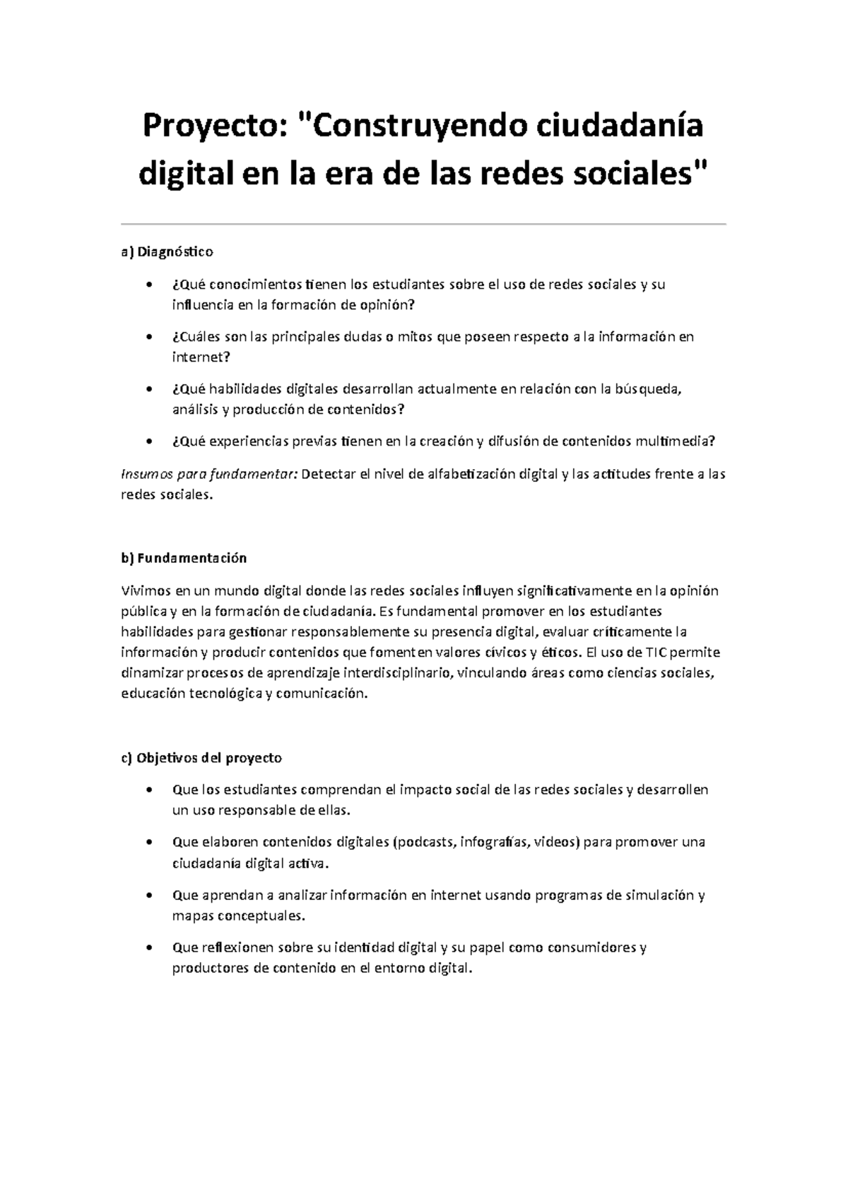Proyecto: Ciudadanía Digital y Redes Sociales en Tecnología - Studocu