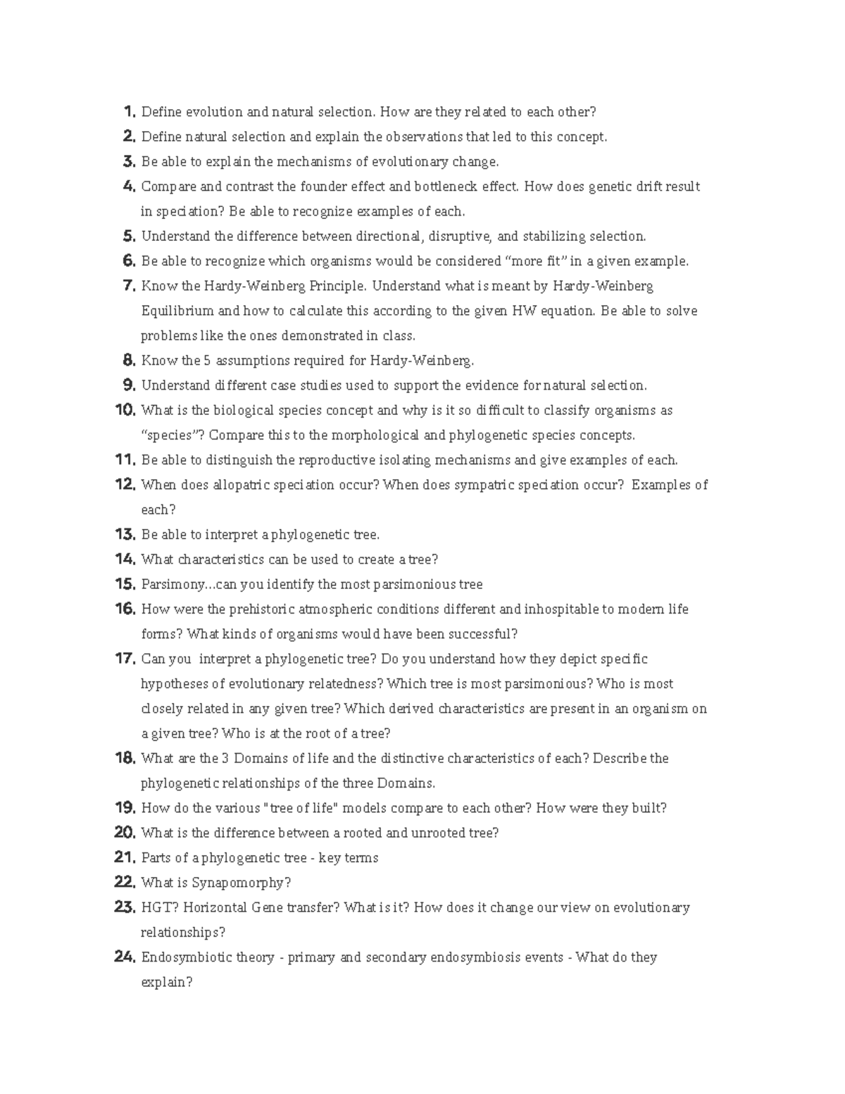 Bio 2 Exam 1: Evolution, Natural Selection, and Speciation Notes - Studocu