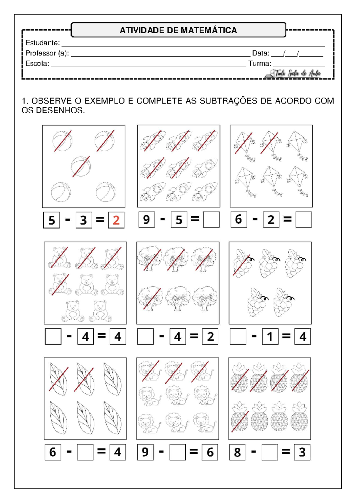 SubtraçÃO COM Desenhos - TUDO SALA DE AULA - Matemática - Estudante ...