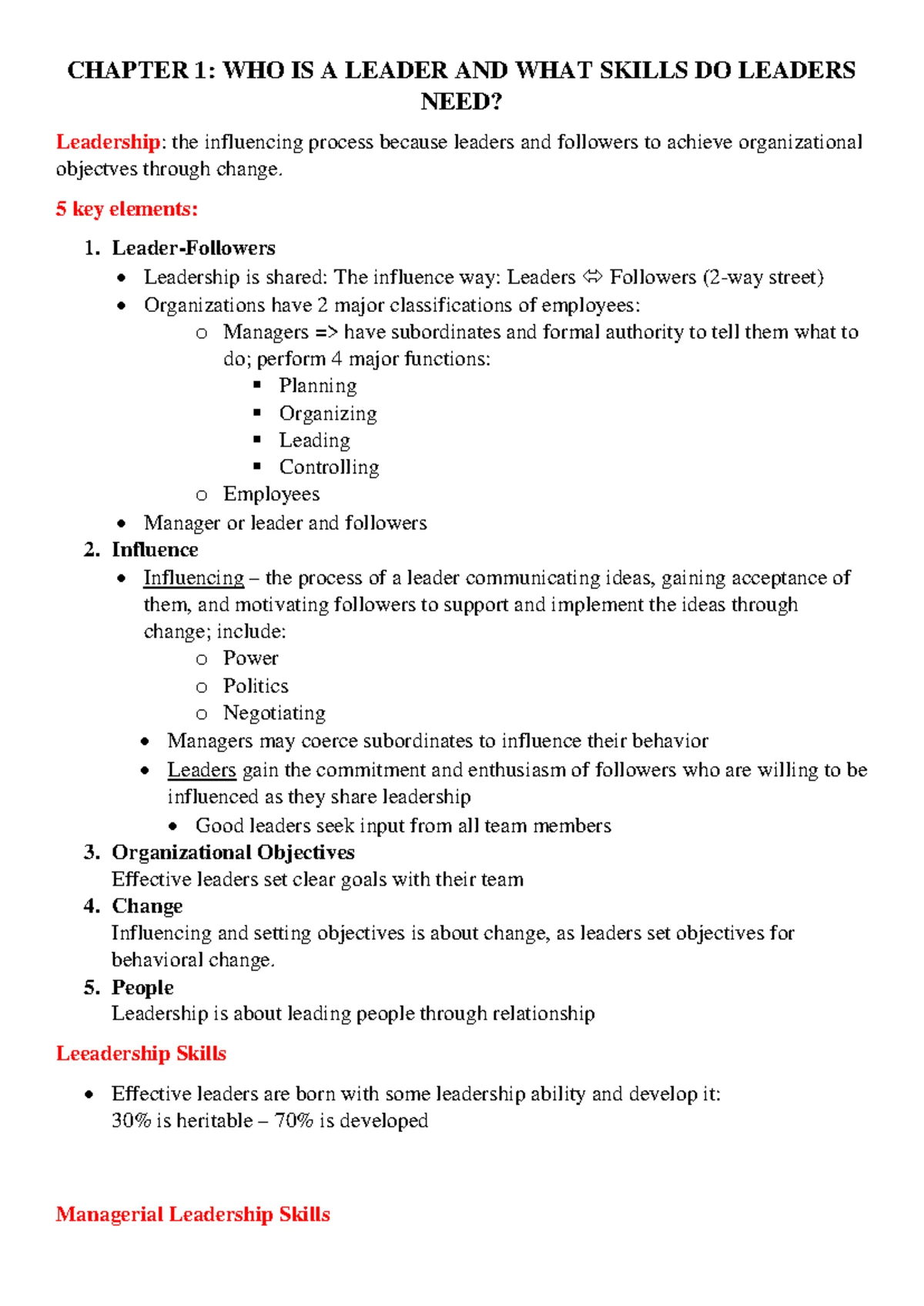 Leadership (Chapter 2) Summary: Traits, Ethics, and Effectiveness - Studocu