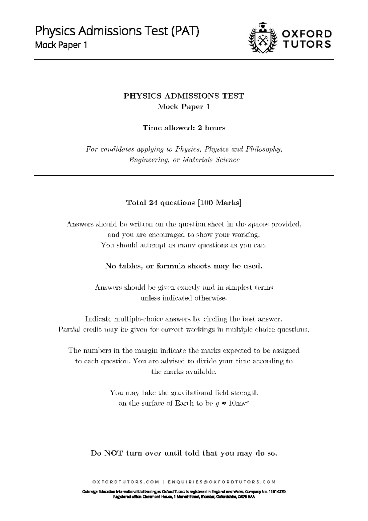 PAT1-QP - Sample Test Questions and Answers - Studocu