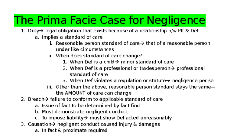 Torts 101: Final Exam Outline on Negligence Principles - Studocu