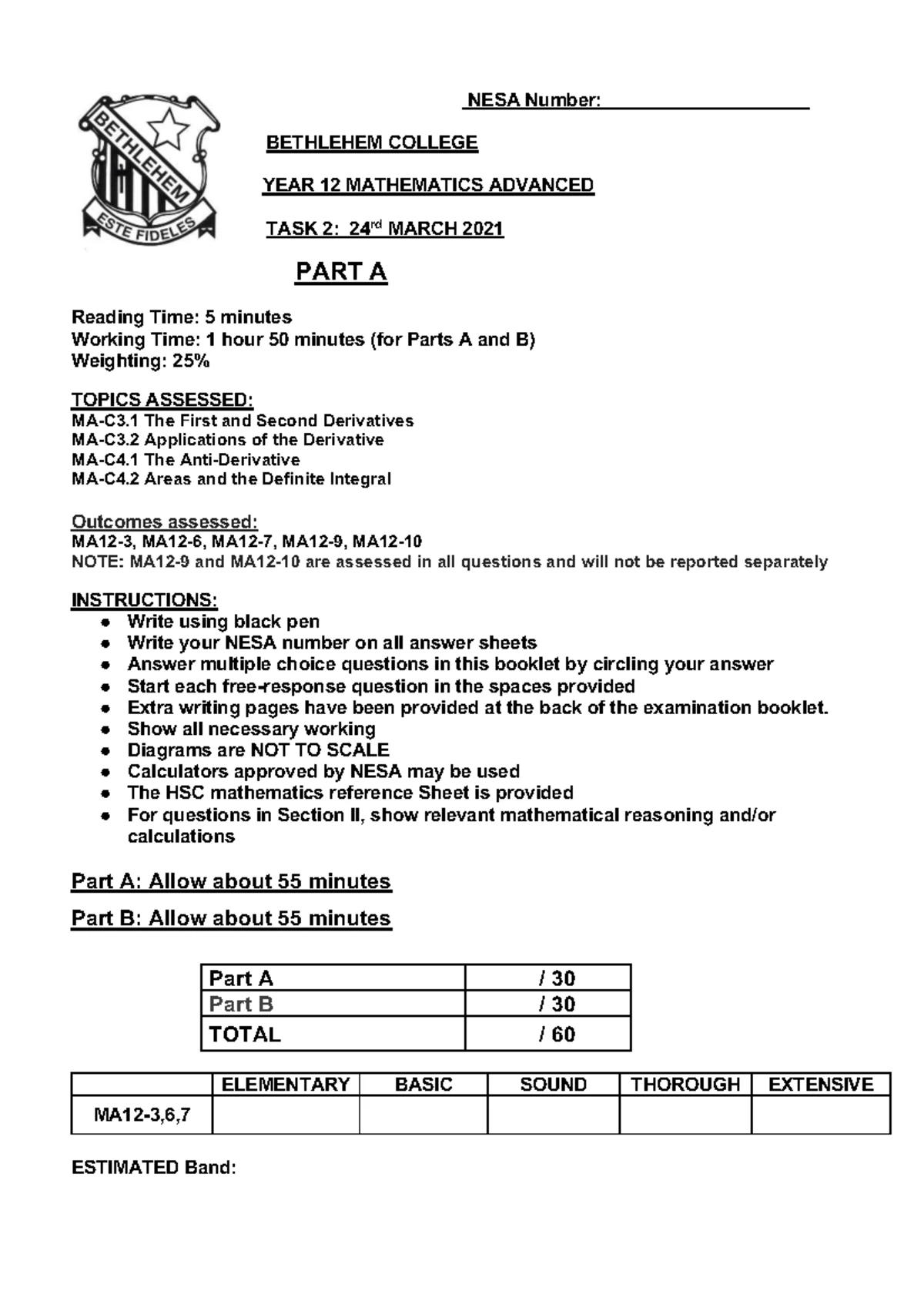 2020 HSC Mathematics Extension 2 Exam Paper - Studocu