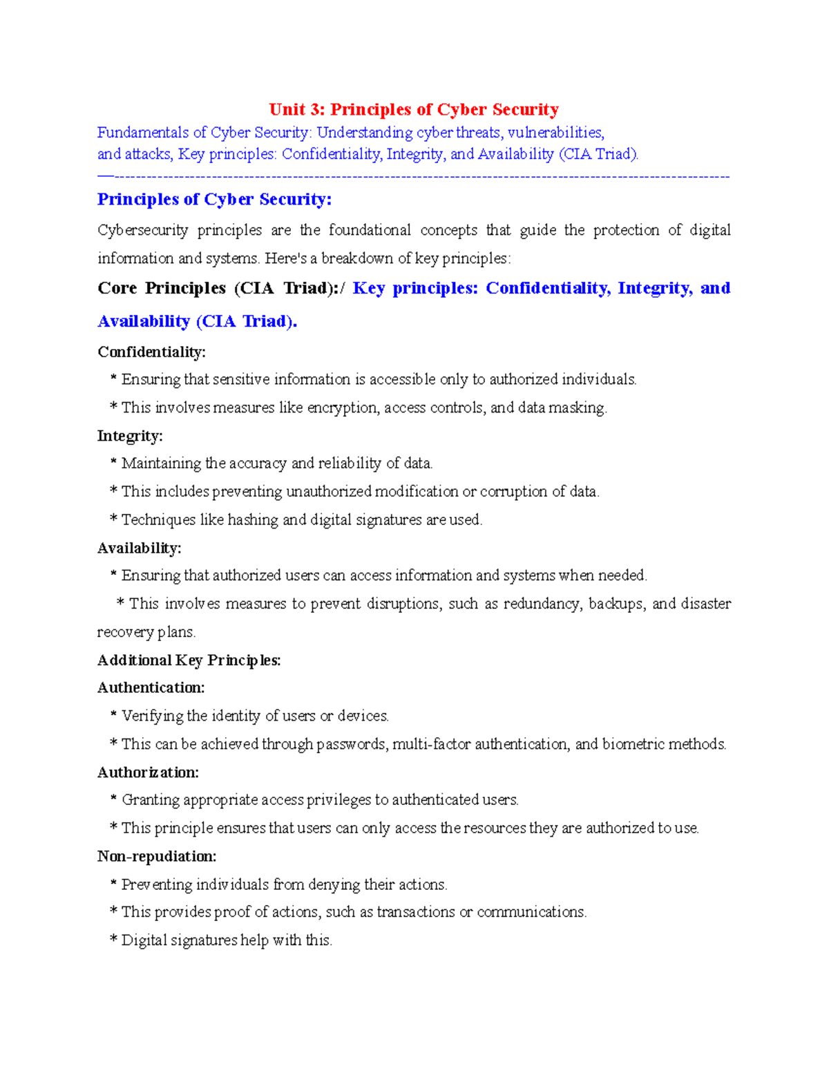CLCS Unit 3: Key Principles of Cyber Security Fundamentals - Studocu