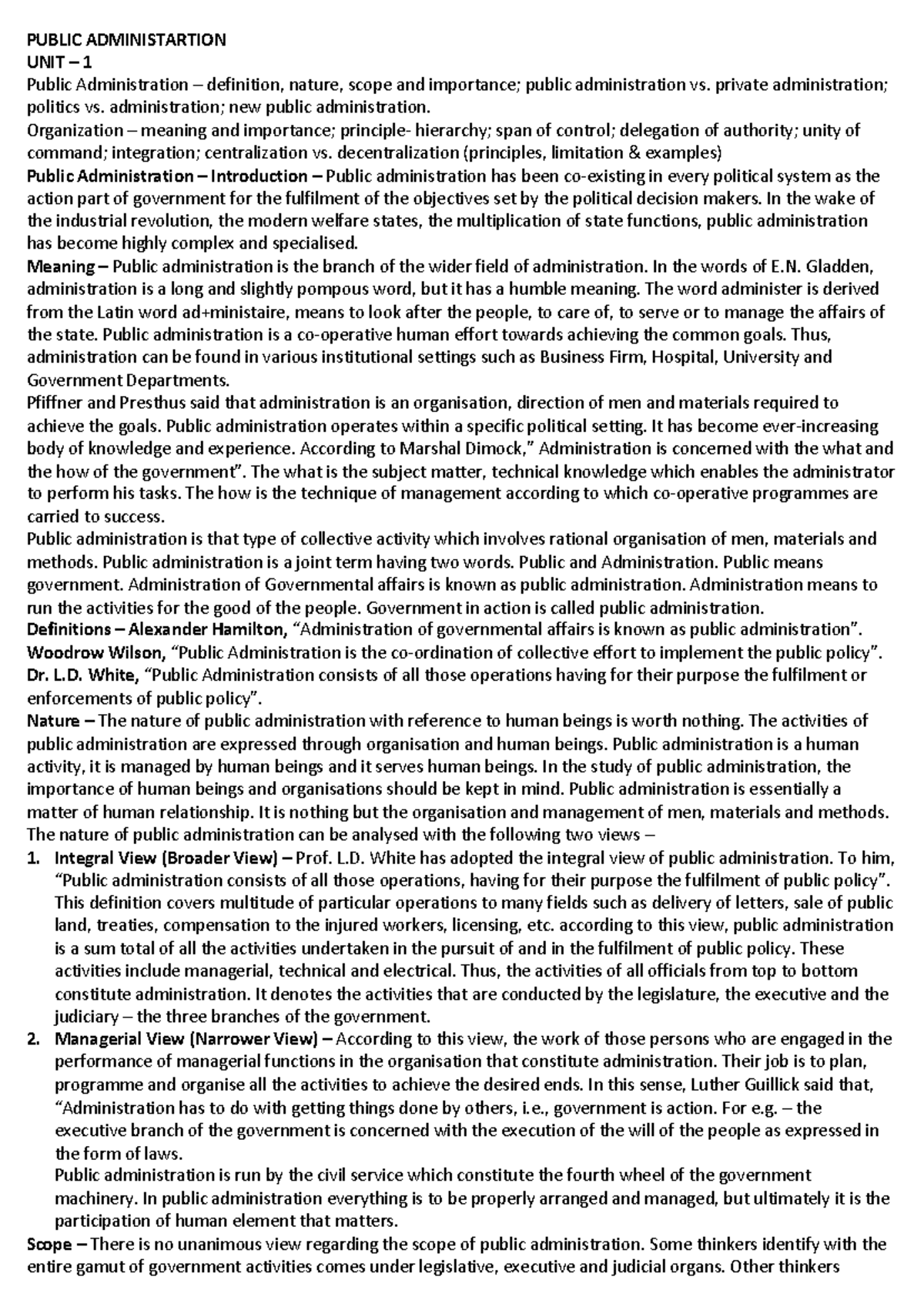 PA Notes - PUBLIC ADMINISTARTION UNIT – 1 Public Administration 3 ...