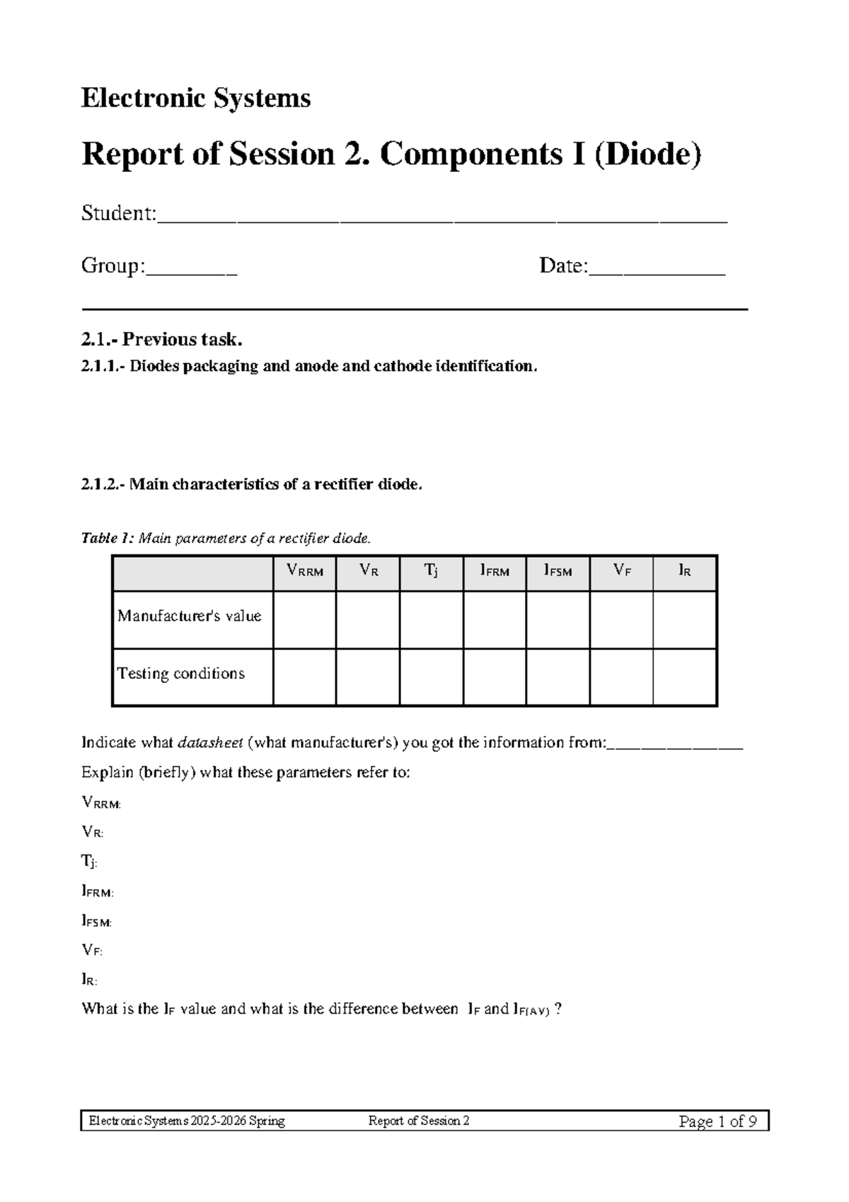 Lab 2 STI - Components I (Diode) Report on Rectifier Characteristics ...
