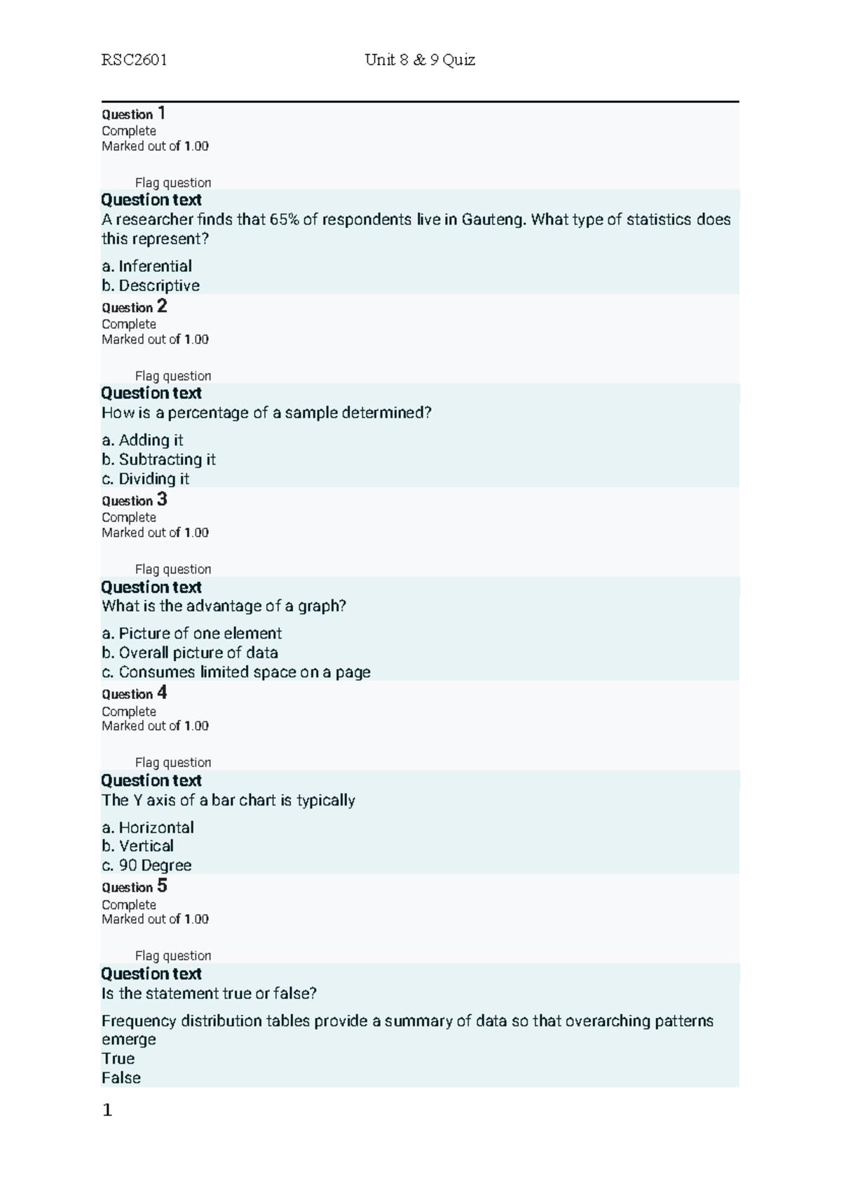 RSC2601 Unit 8 & 9 Practice Quiz Questions and Answers - Studocu