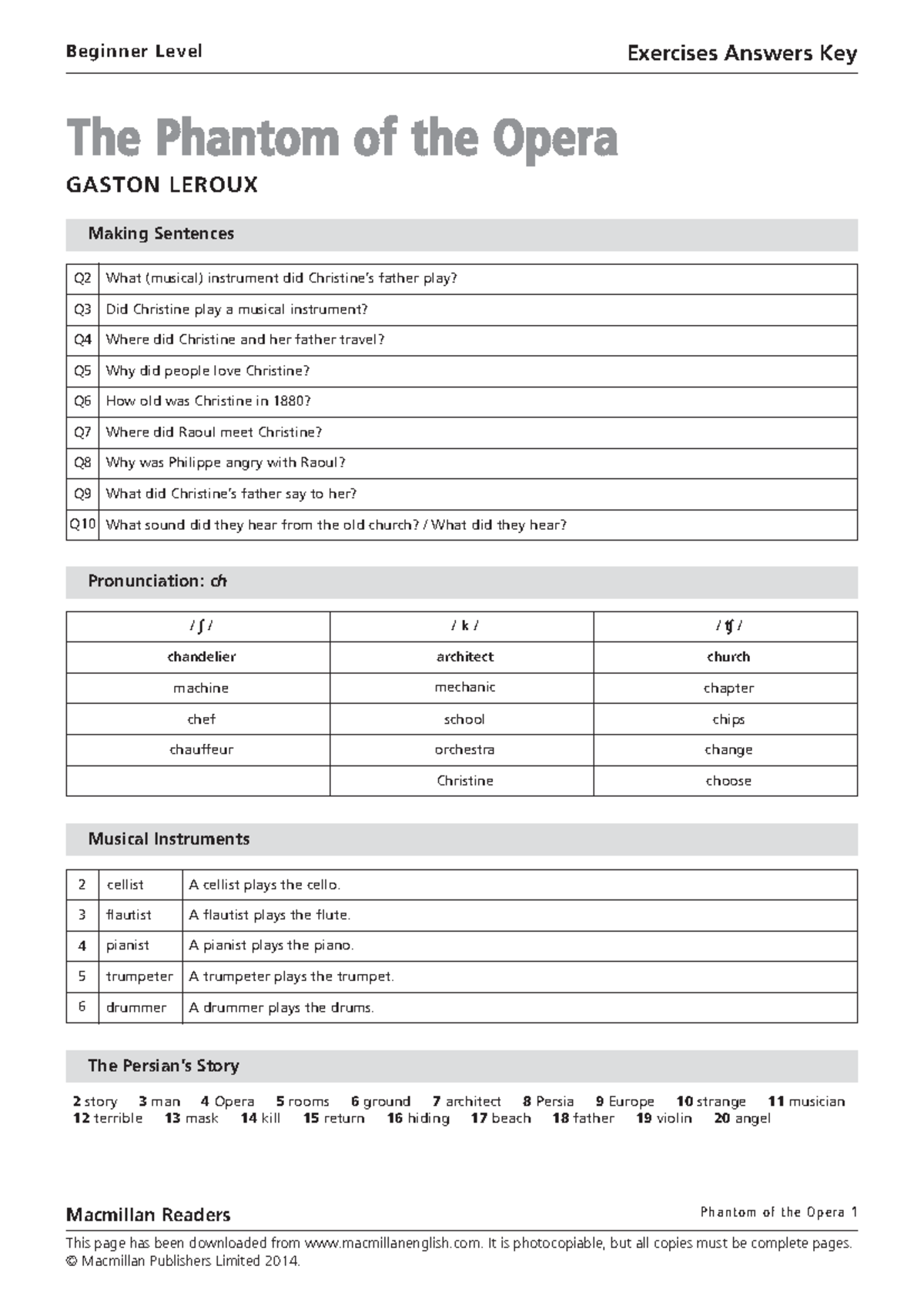 Phantom of the Opera (1) Extra Exercises Answer Key - Studocu