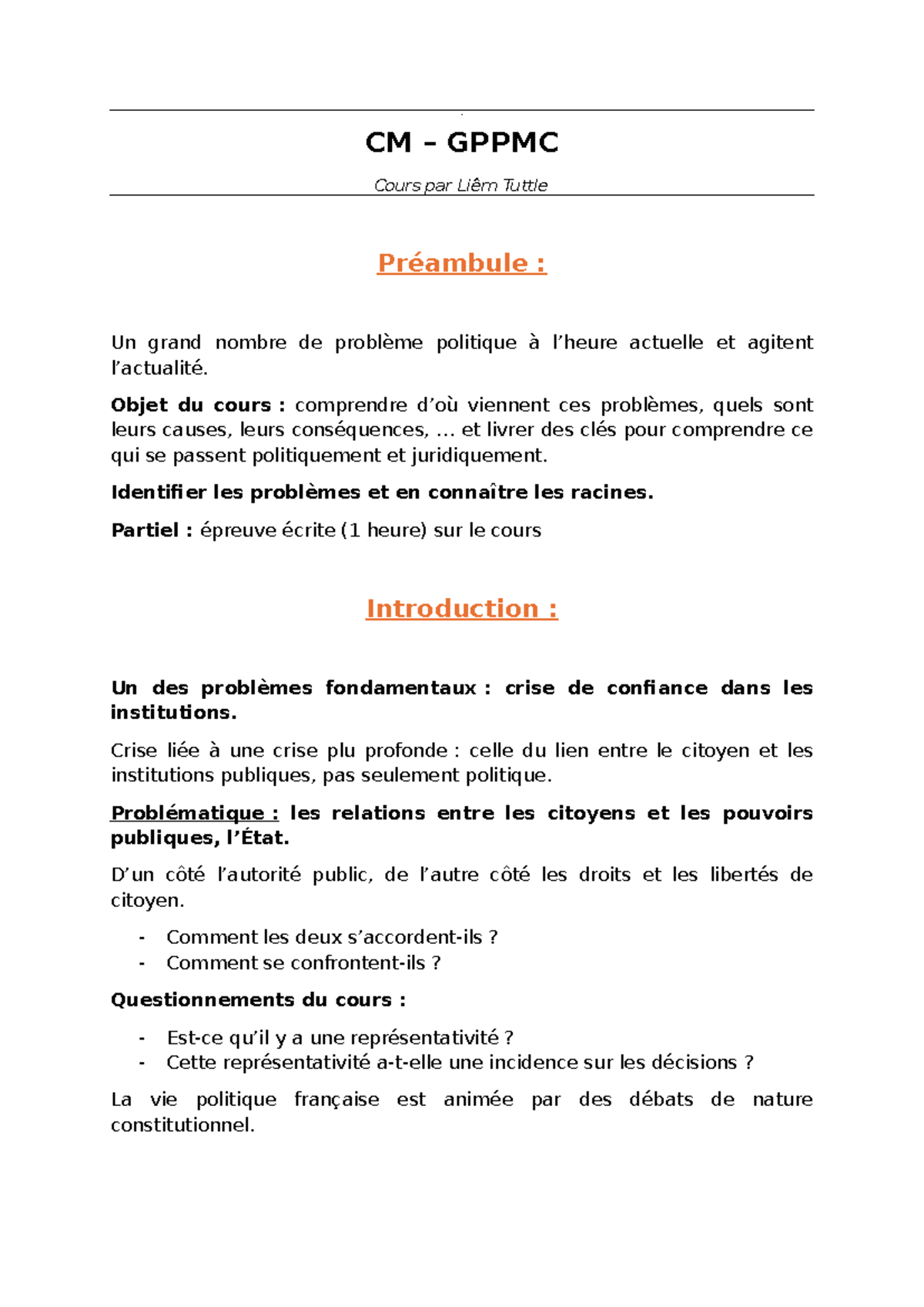 CM - GPPMC Cours : La Vie Politique Française et ses Débats ...