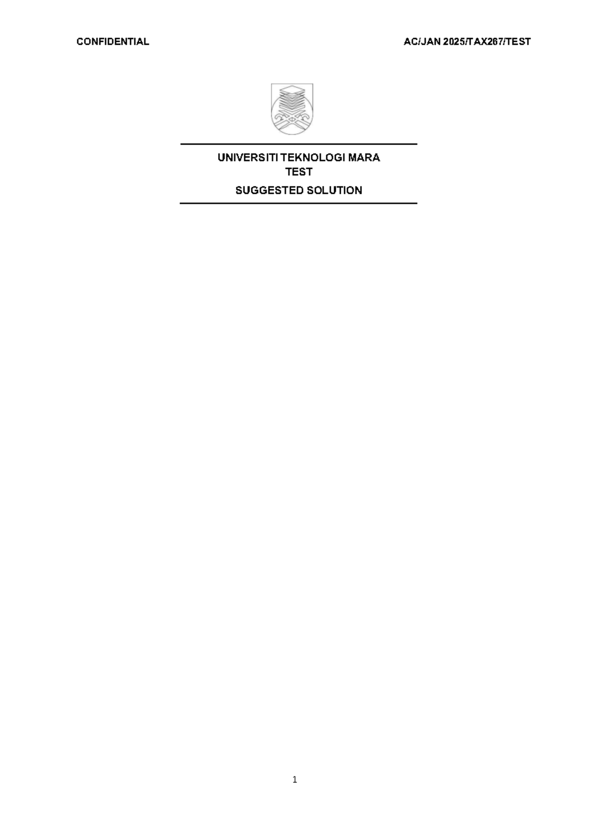 TAX267 FE 2025 Suggested Solutions for Test 1 - Studocu